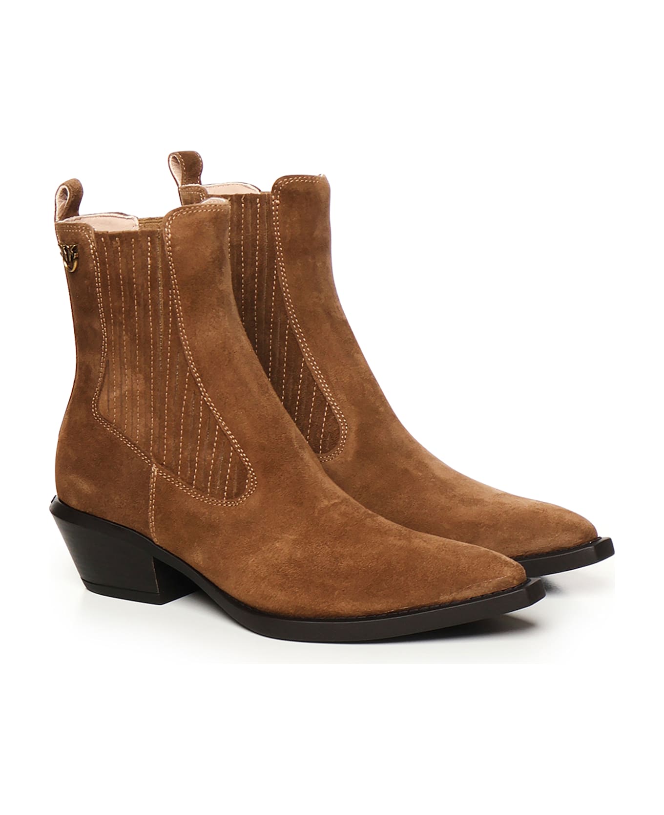 Pinko Suede Ankle Cowboy Boots - Brown