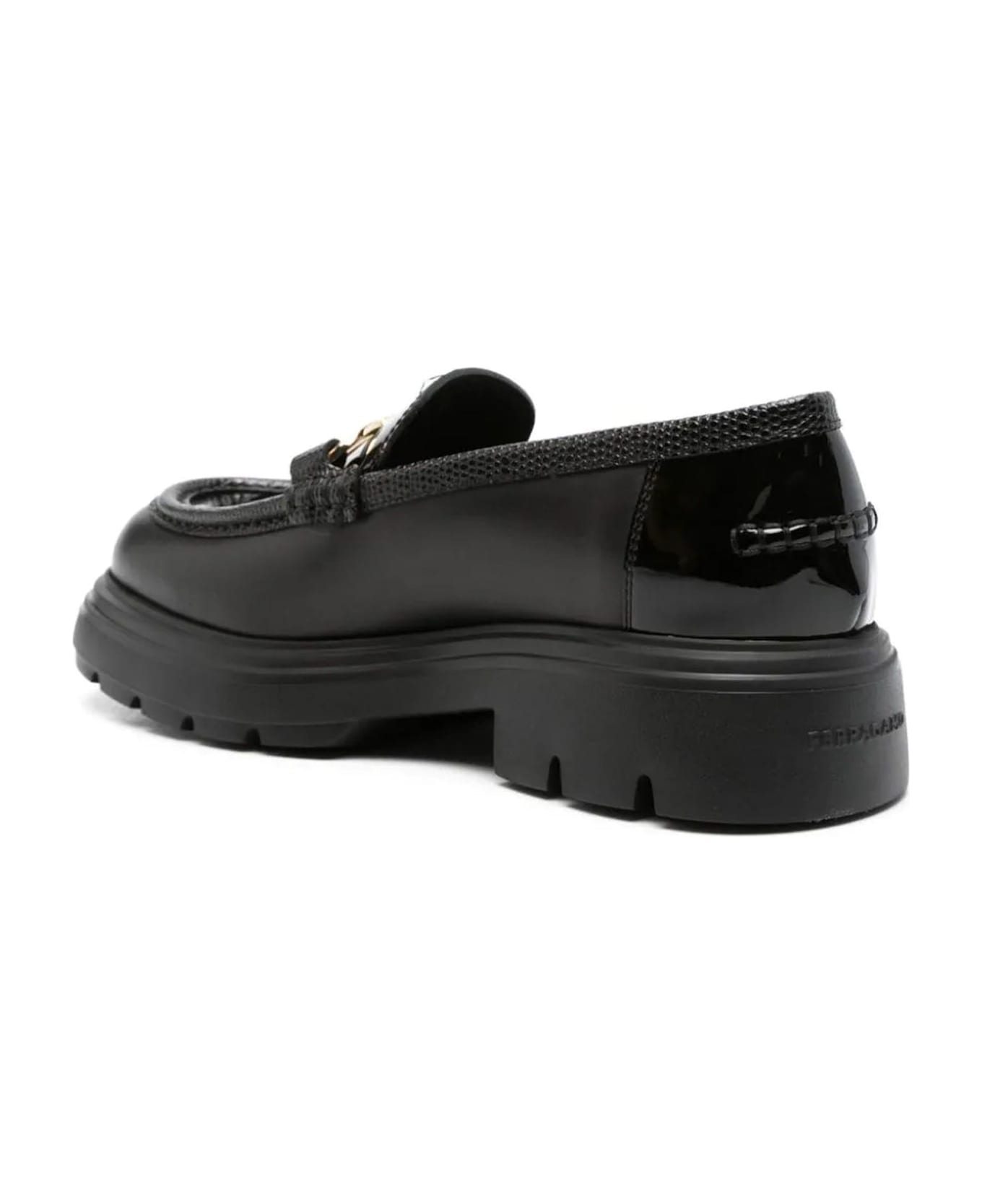 Ferragamo Black Calf Leather Gancini Loafers - Nero