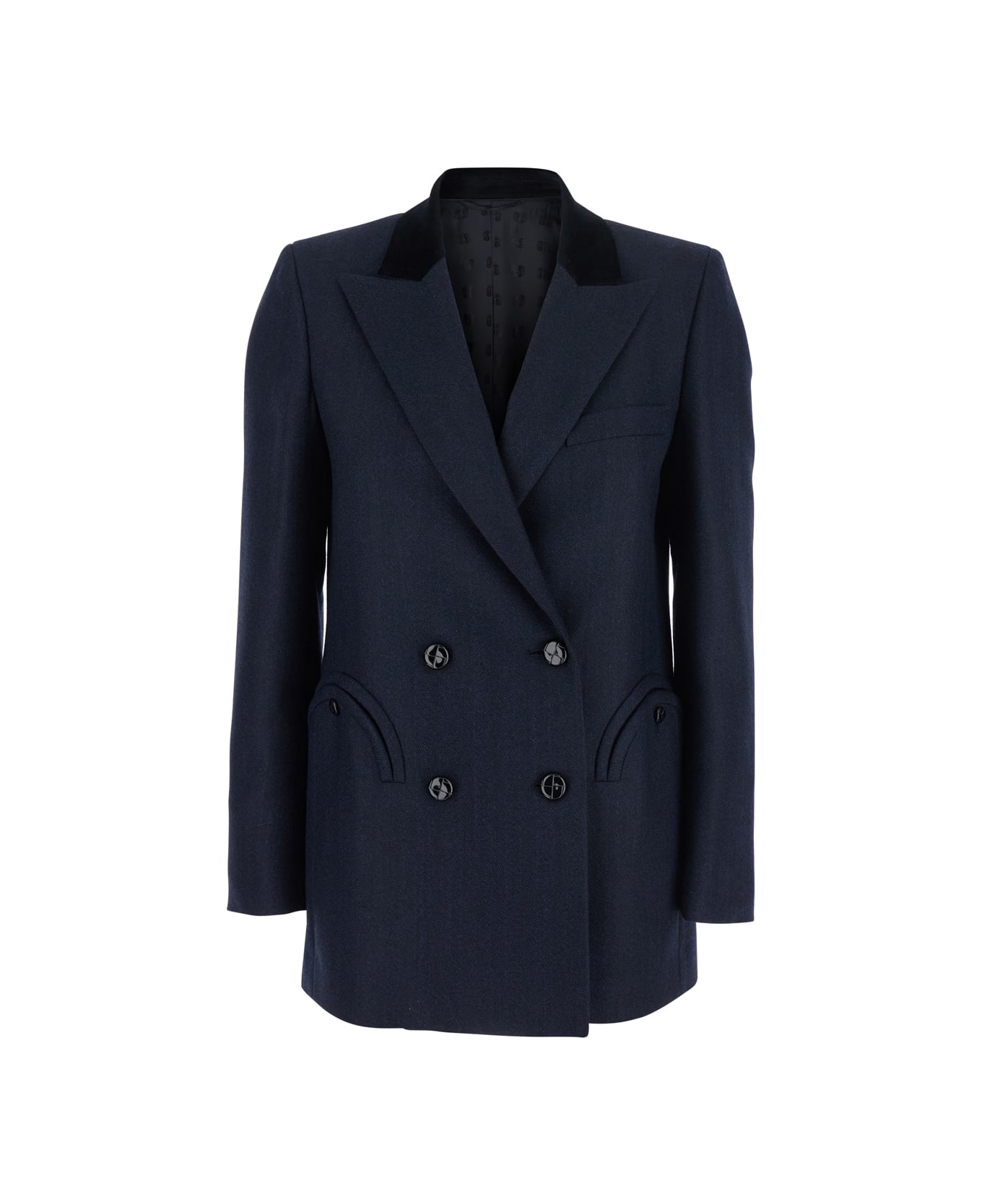 Blazé Milano 
maine
 Blue Double-breasted Jacket With V Neck And Peak Revers In Wool Woman - Blu