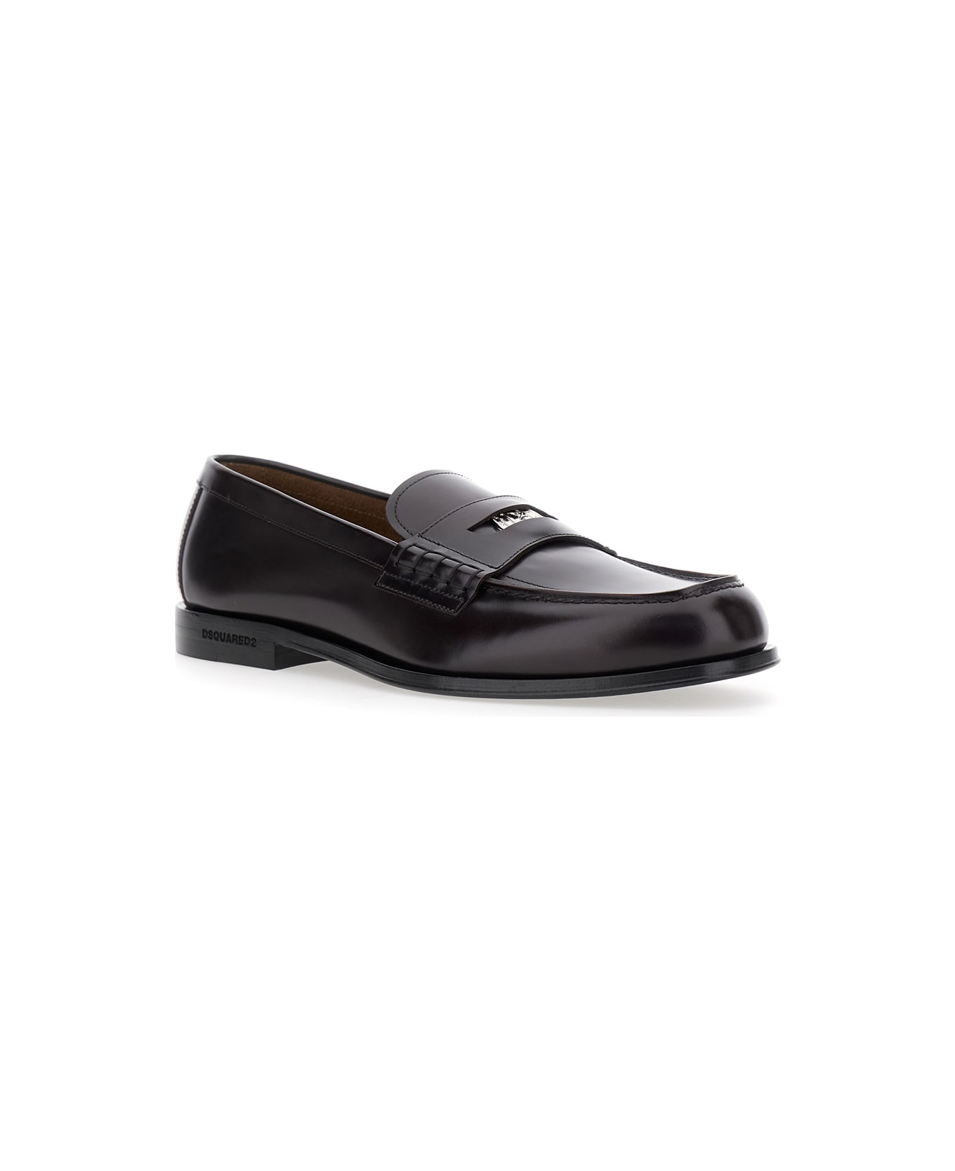 Dsquared2 Bordeaux Loafers With Logo Plaque On The Front In Leather Man - Bordeaux