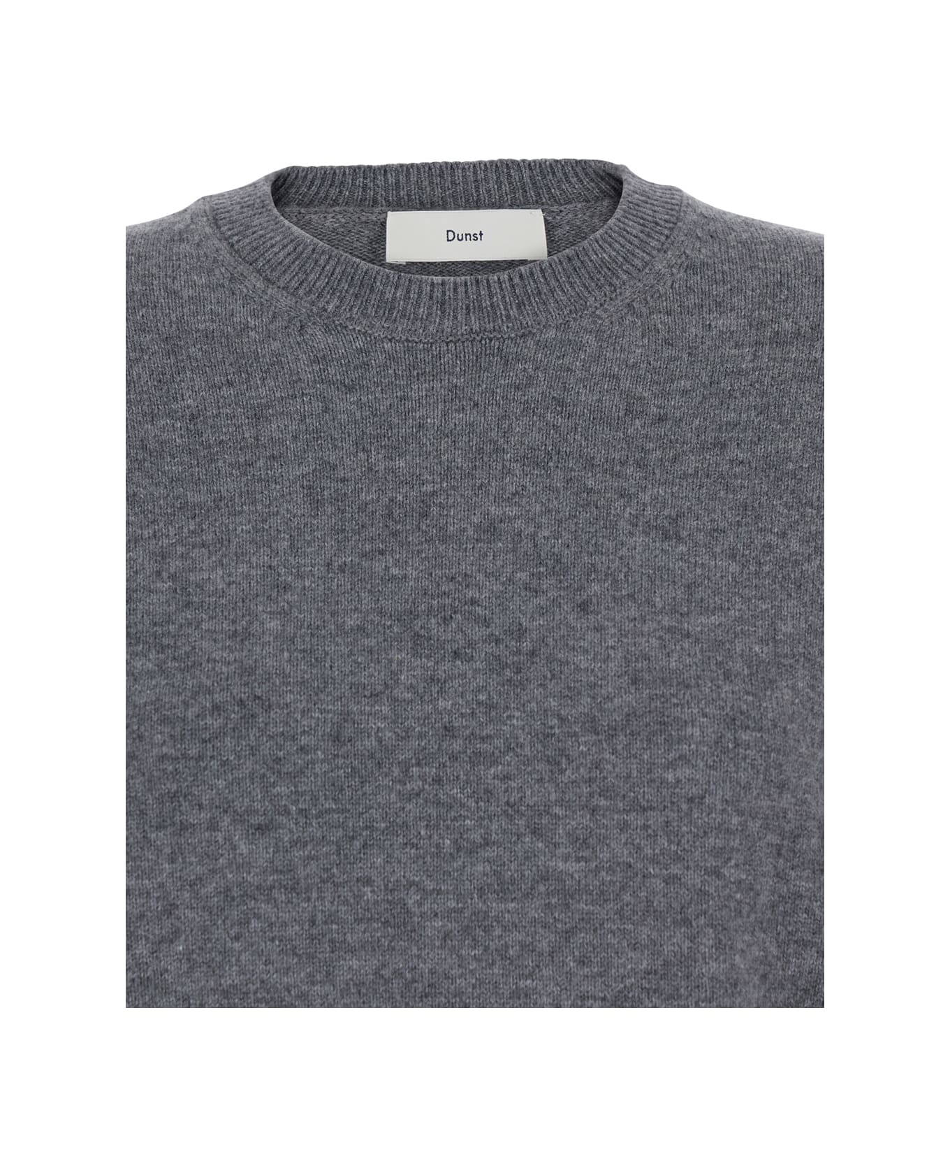 Dunst Grey Crewneck Sweater With Ribbed Trims In Cashmere Woman - Grey