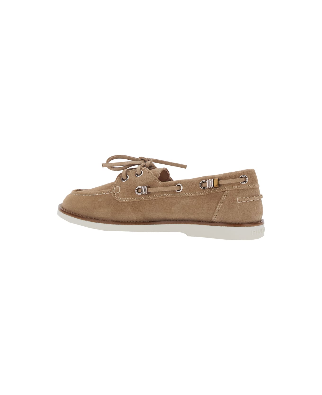 Pinko 'grace' Beige Loafers With Side Laces And Logo Details In Suede Woman - Beige
