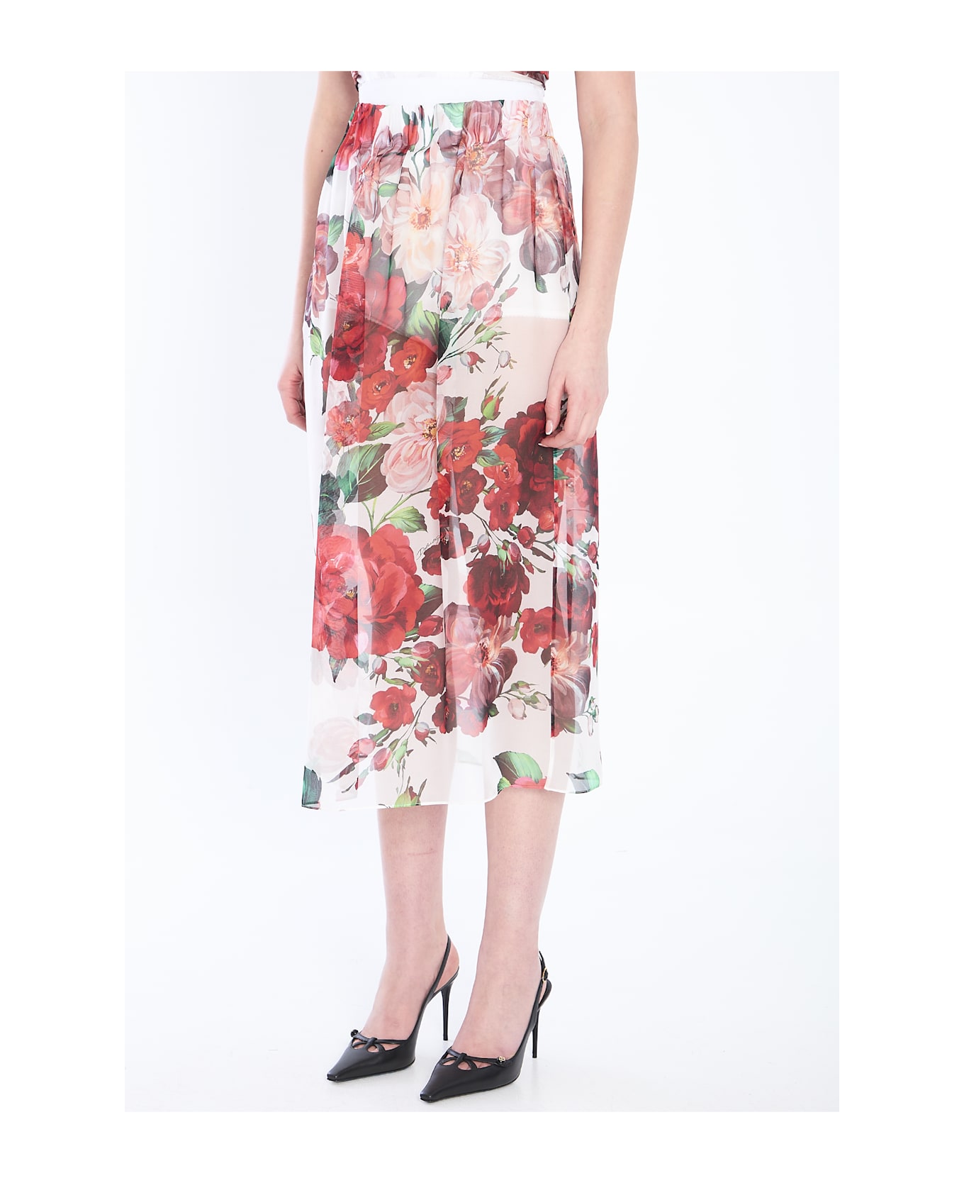 Dolce 
Gabbana Longuette Skirt With Rose Print - WHITE