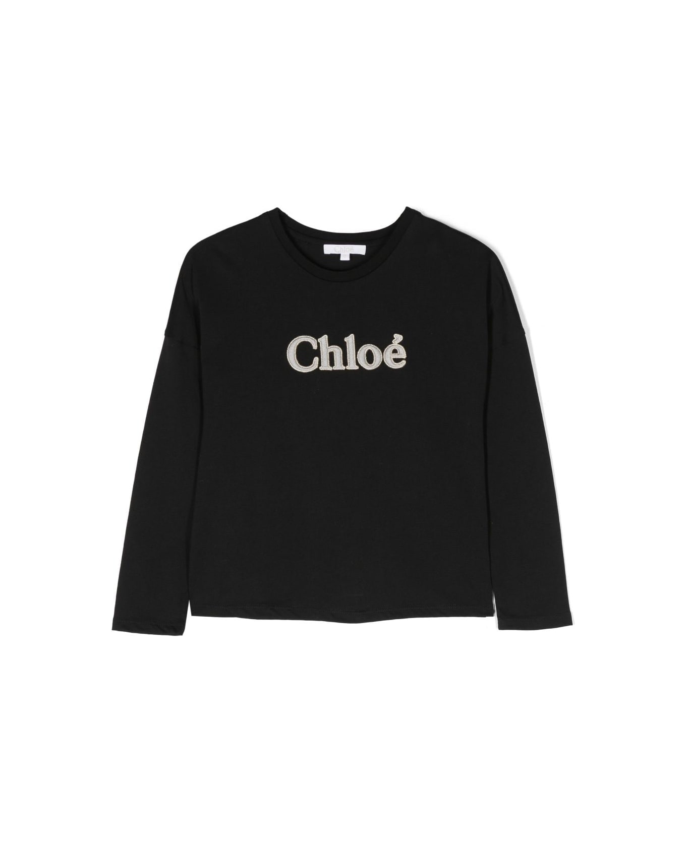 Chloé Chloe T-shirt Nera In Jersey Di Cotone Bambina - Nero