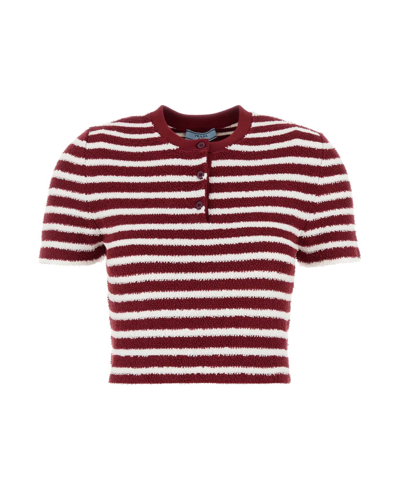 Prada Embroidered Terry Fabric Polo Shirt - AMARANTO+NATU