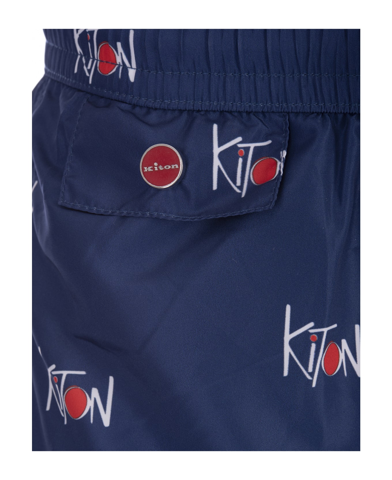 Kiton Navy Blue Swim Shorts With All-over Logo - Blue