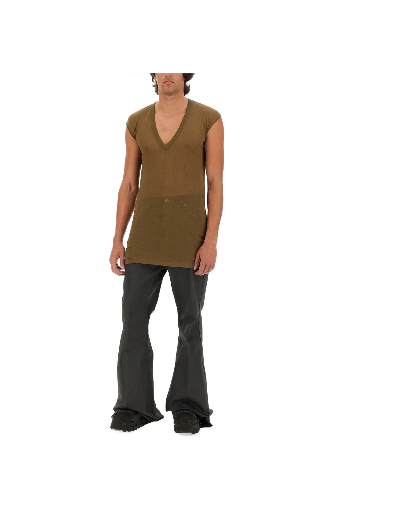 Rick Owens V-neck T-shirt - BROWN