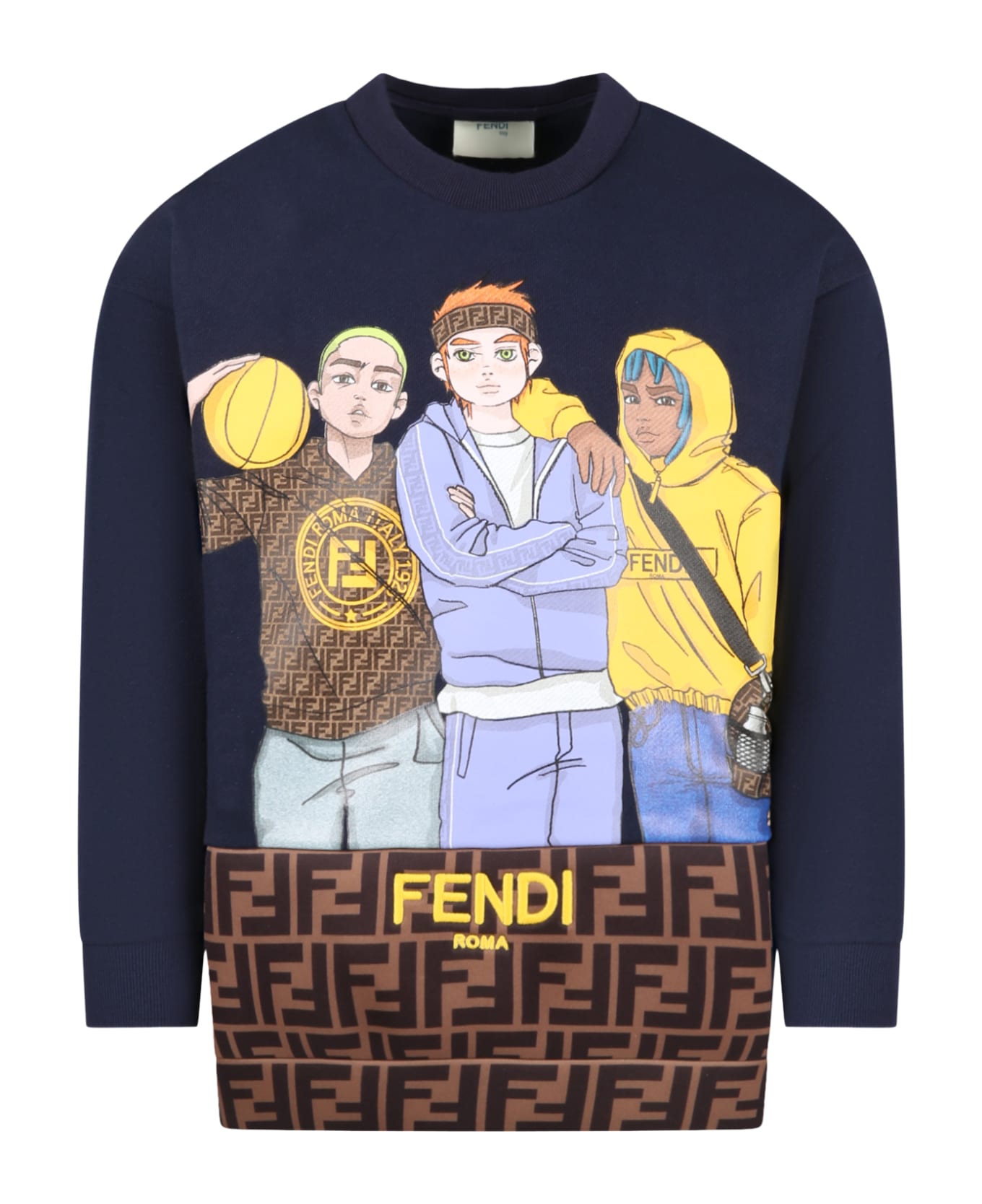 Fendi Black Sweatshirt For Boy With Logo - Blu