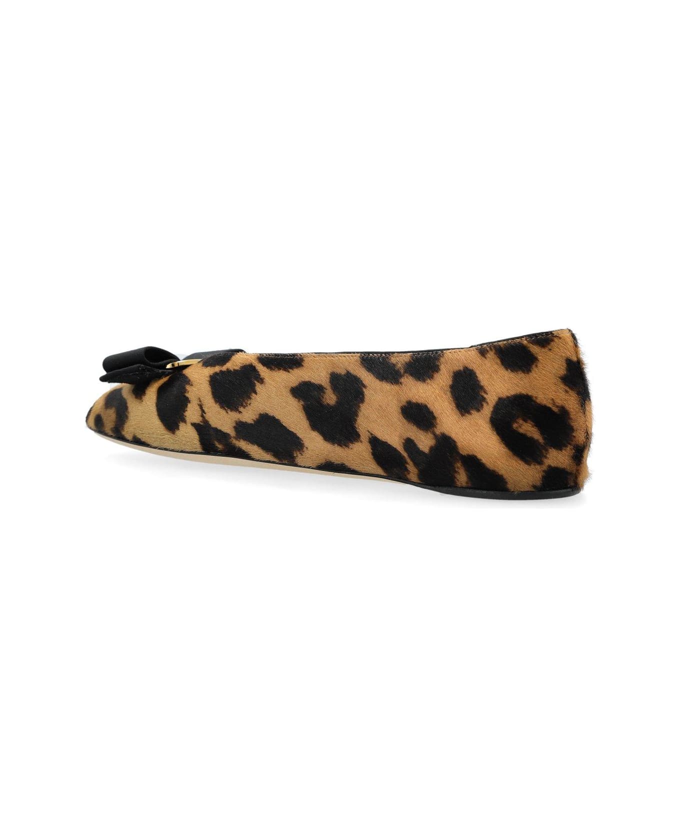 Ferragamo Leopard Printed Vara Bow Ballet Flat - BROWN