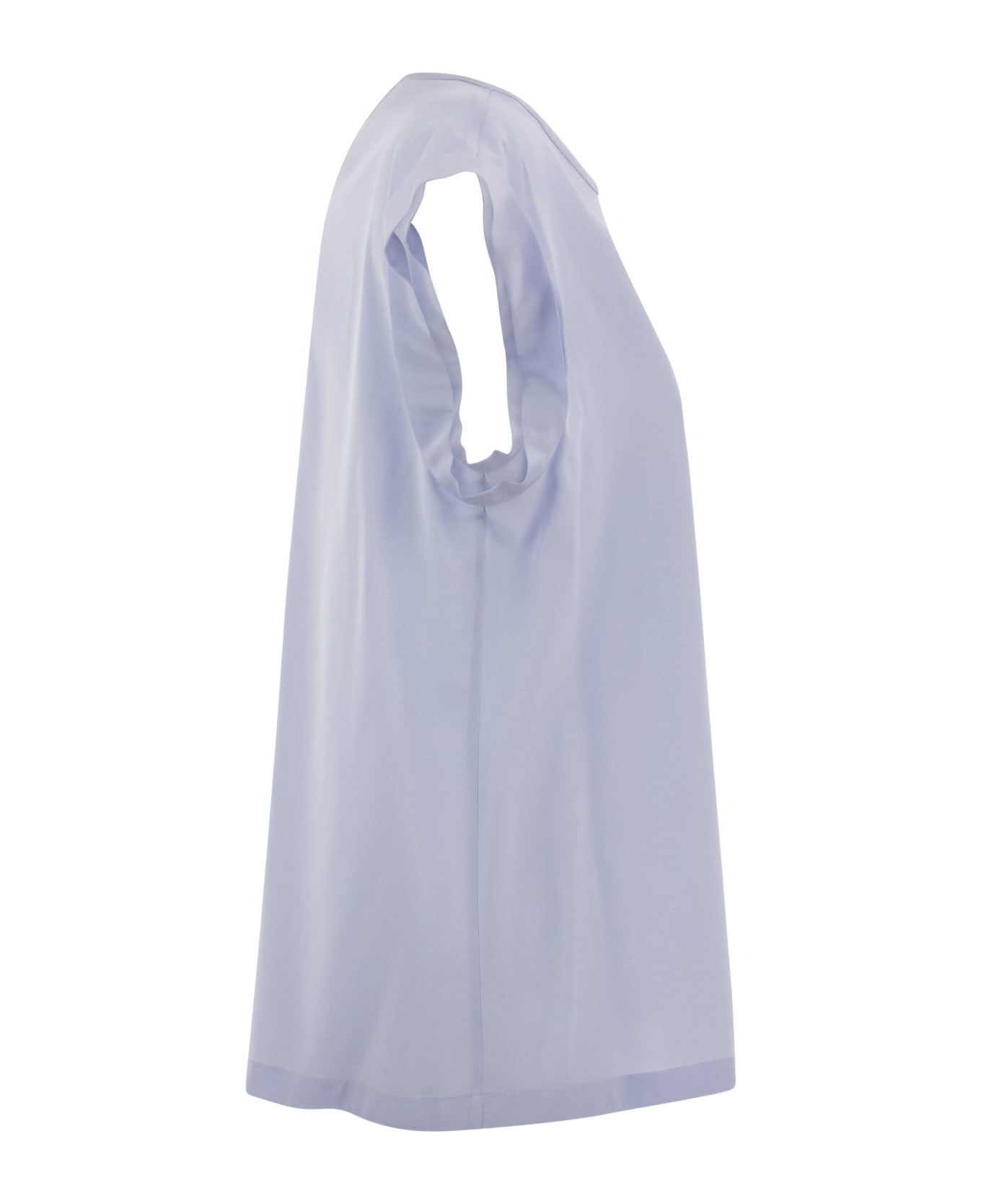 Peserico Top In Precious Silk Crepe De Chine With Watery Embroidery - Light Blue