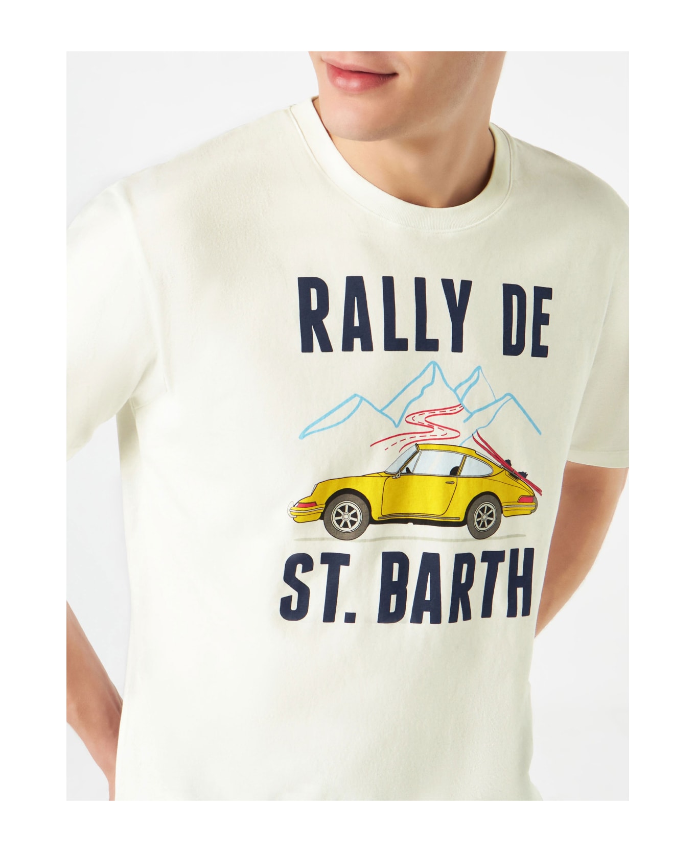 MC2 Saint Barth Man T-shirt With Car Print - WHITE