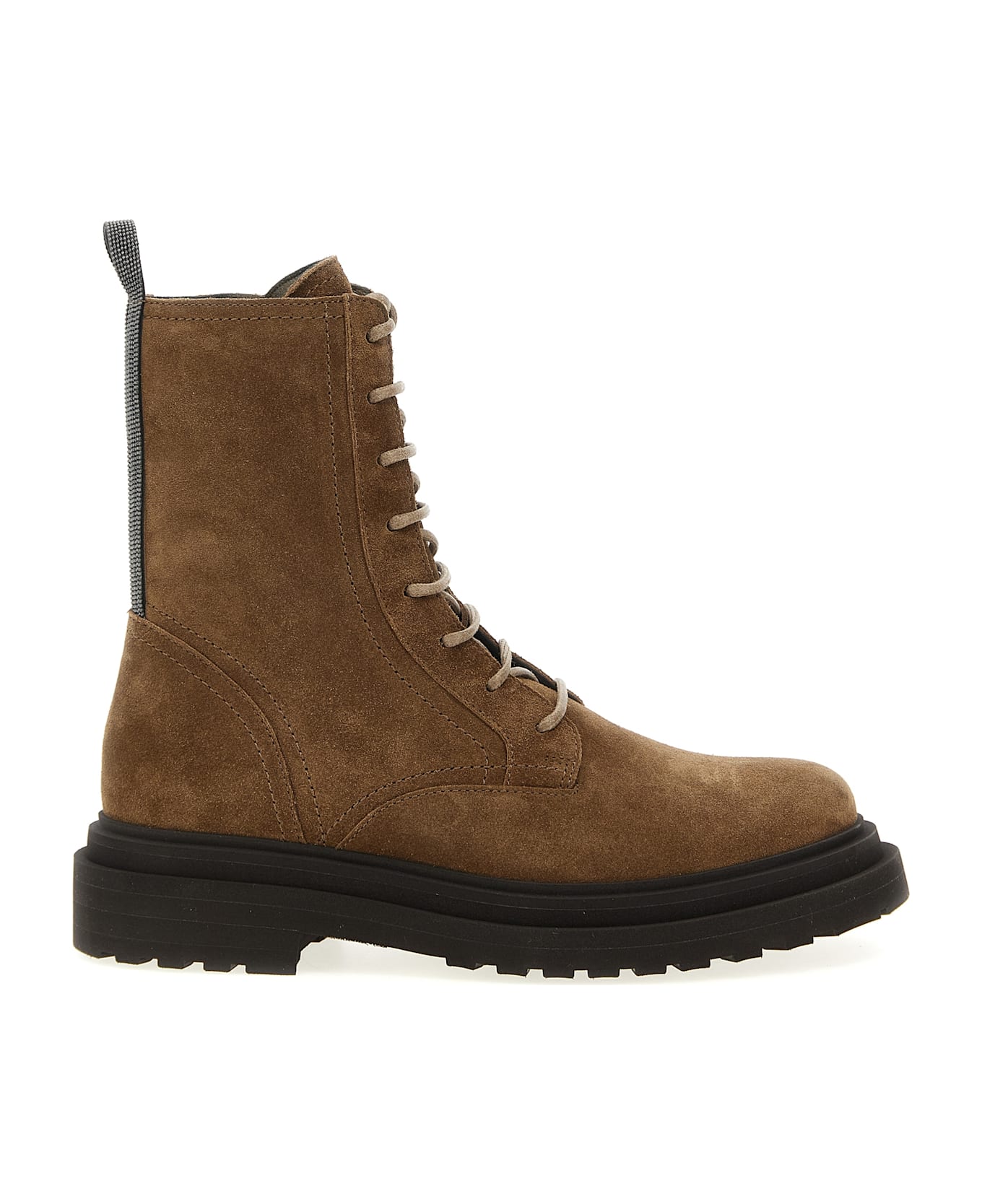 Brunello Cucinelli Suede Combat Boots Monile - Brown