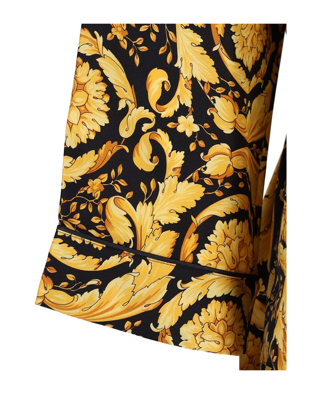 Versace Barocco Print Silk Bathrobe - Black  