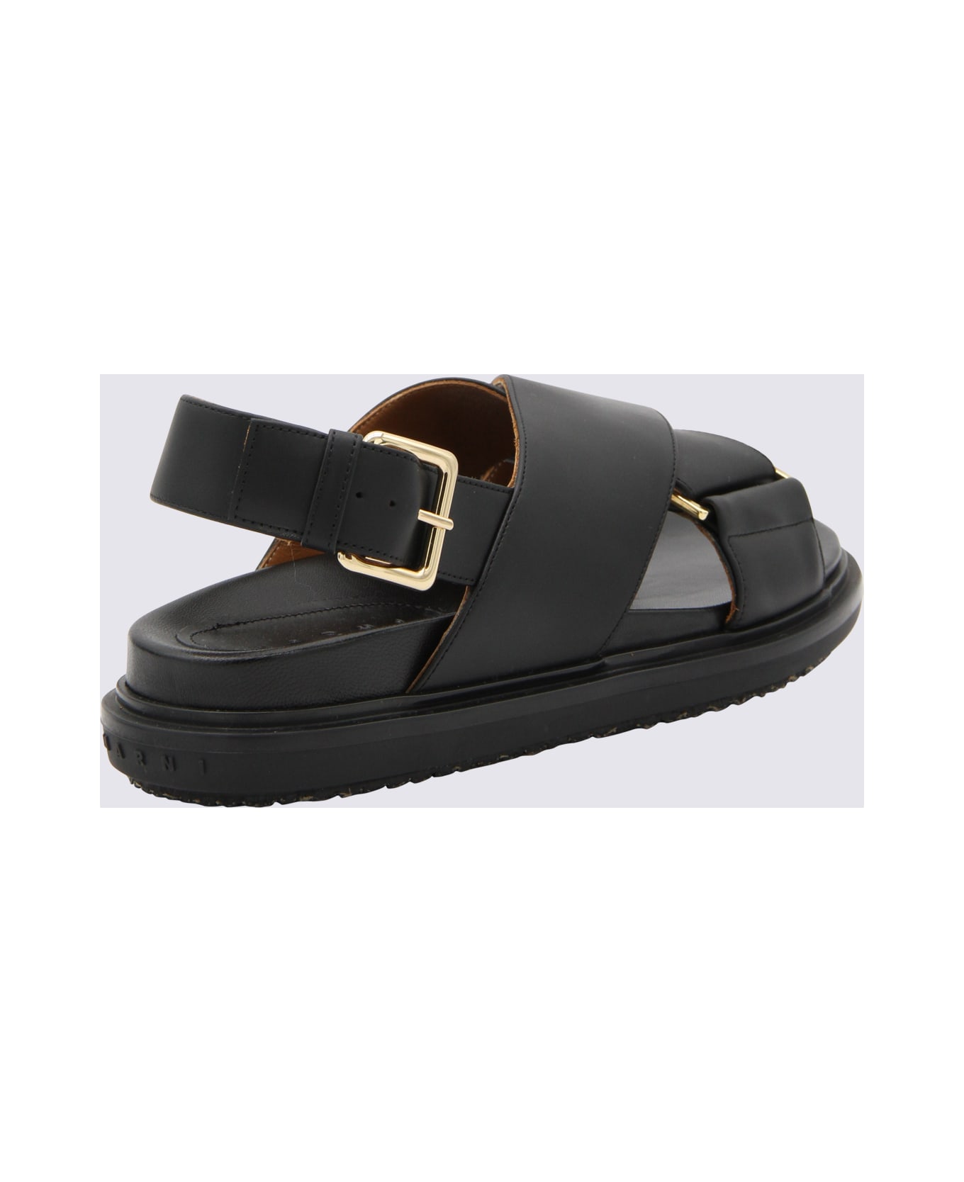 Marni Black Leather Fussbet Sandals - Black
