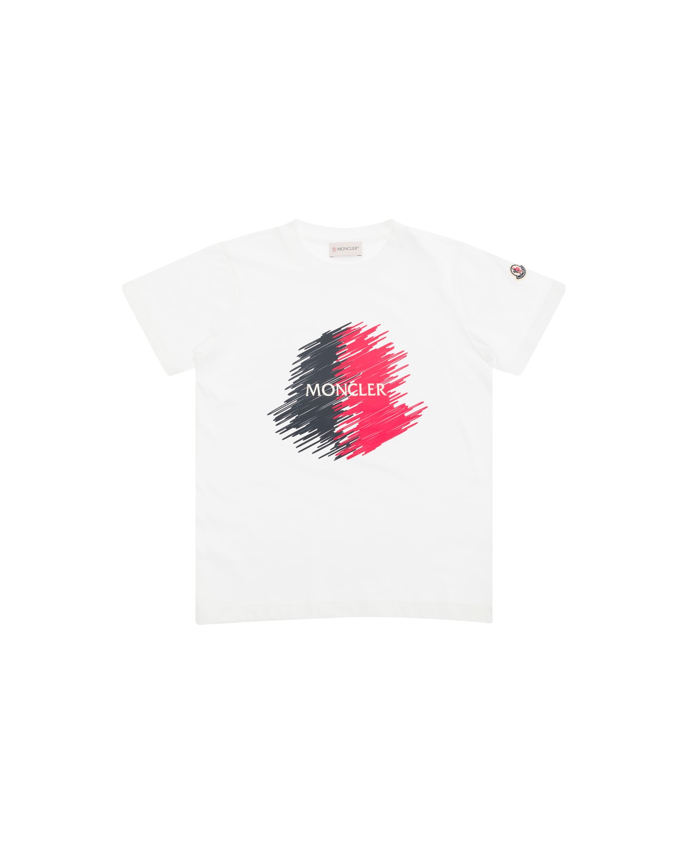 Moncler White T-shirt With Logo Print At The Front In Cotton Boy - White Tシャツ＆ポロシャツ