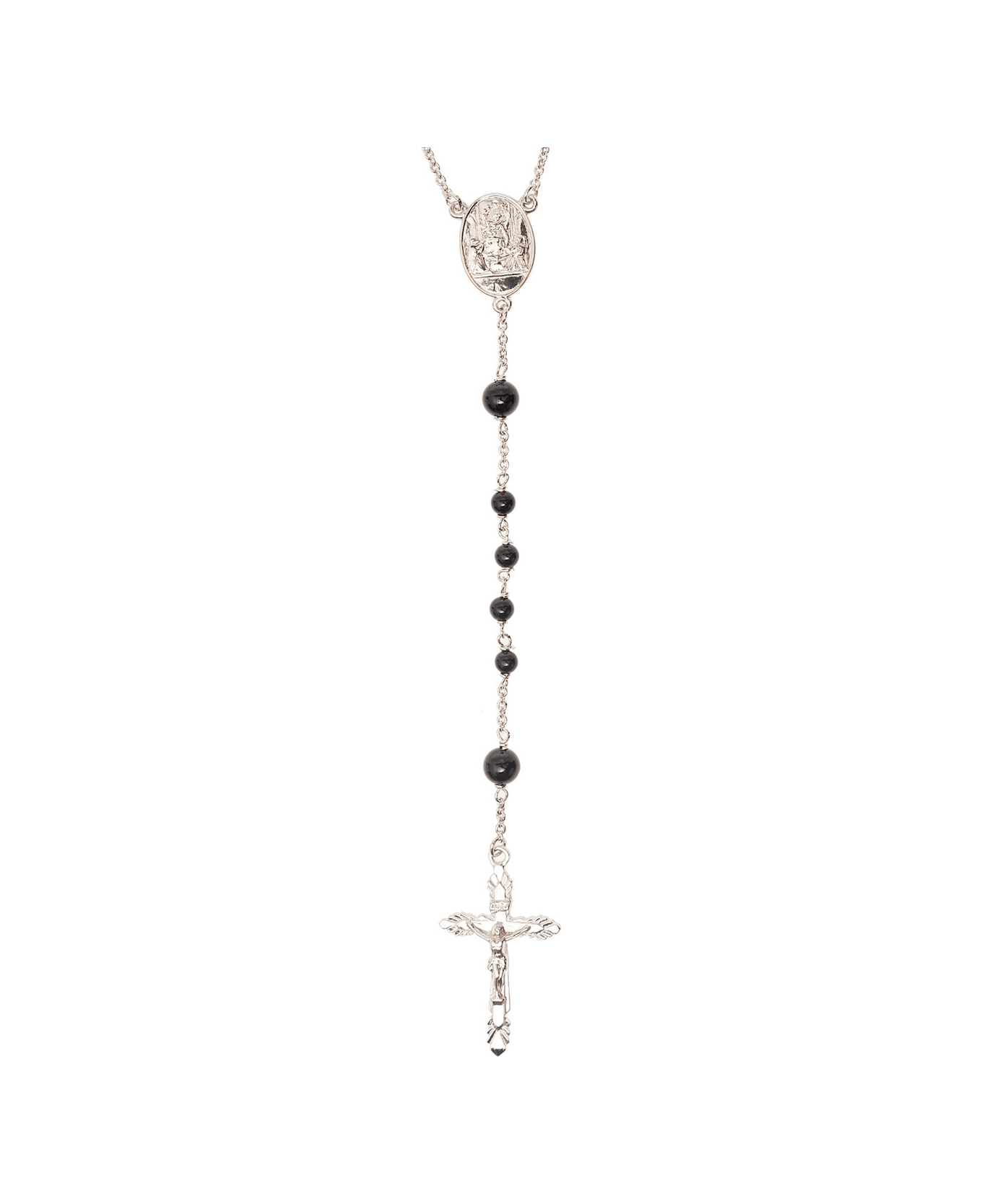 Dolce & Gabbana Silver-tone Rosary Necklace With Gemstones And Cross In Brass Man - Black ネックレス