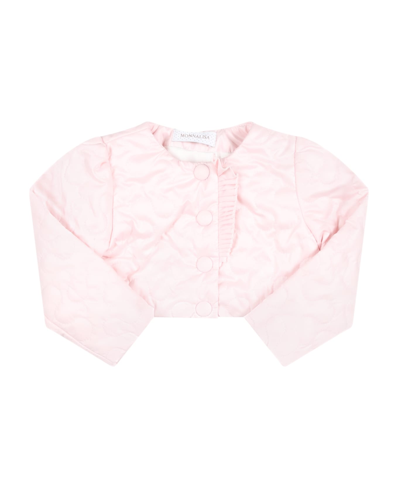 Monnalisa Pink Jacket For Baby Girl With Logo Patch - Pink