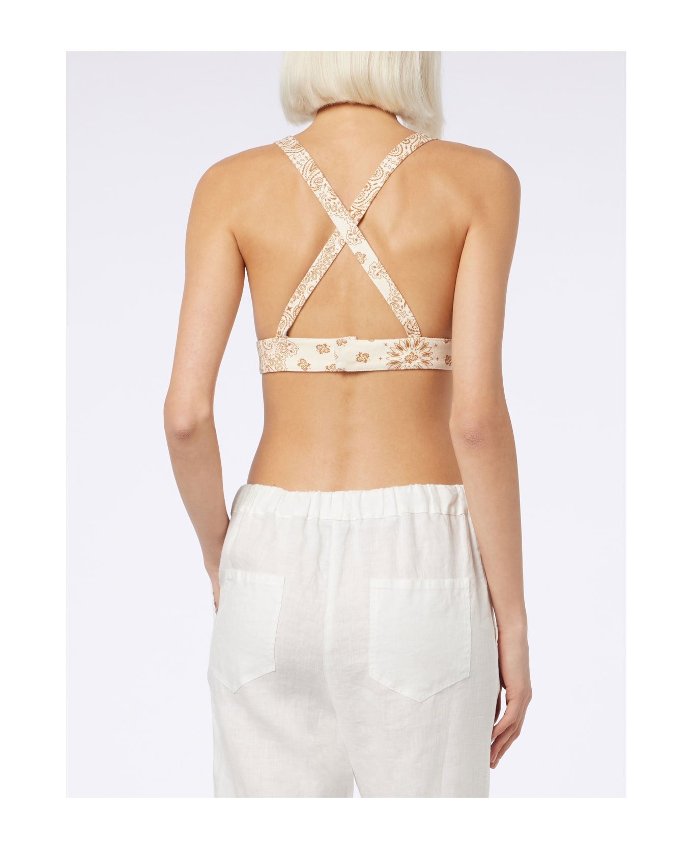 MC2 Saint Barth Woman Scooped Denim Bandanna Top Eda - WHITE