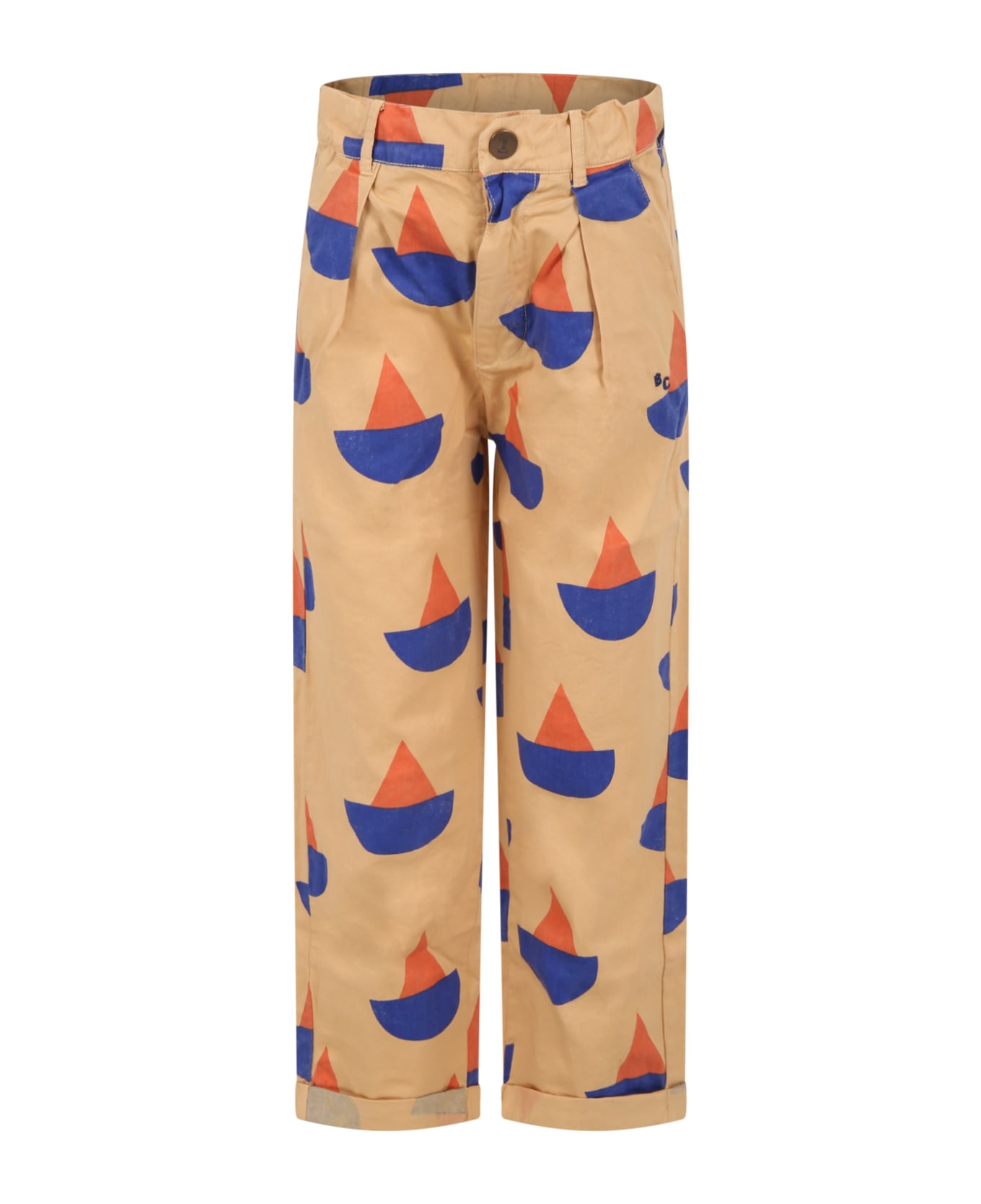 Bobo Choses Beige Trousers For Boy With Multicolor Boat Print All-over - Beige