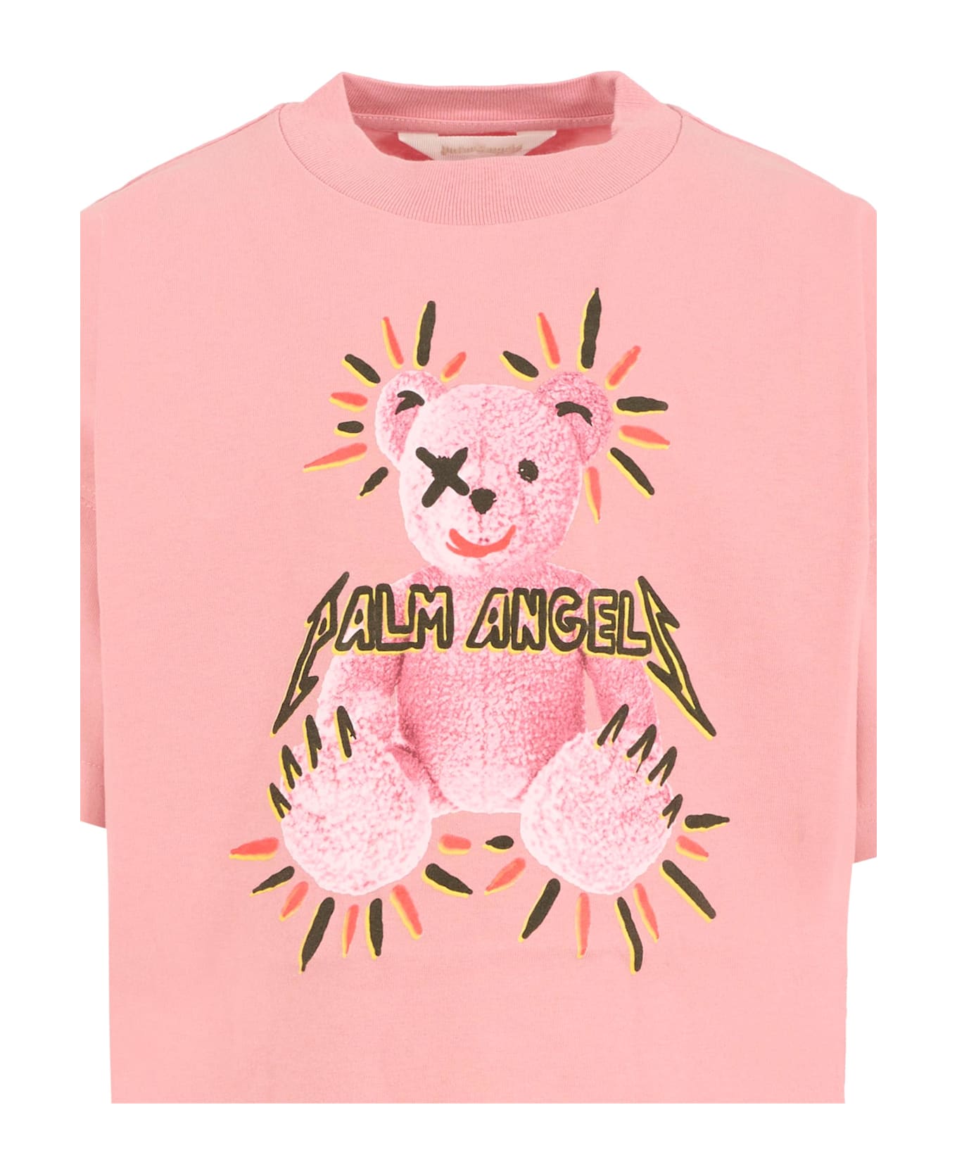 Palm Angels Pink T-shirt For Girl With Bear Punk Print - Pink