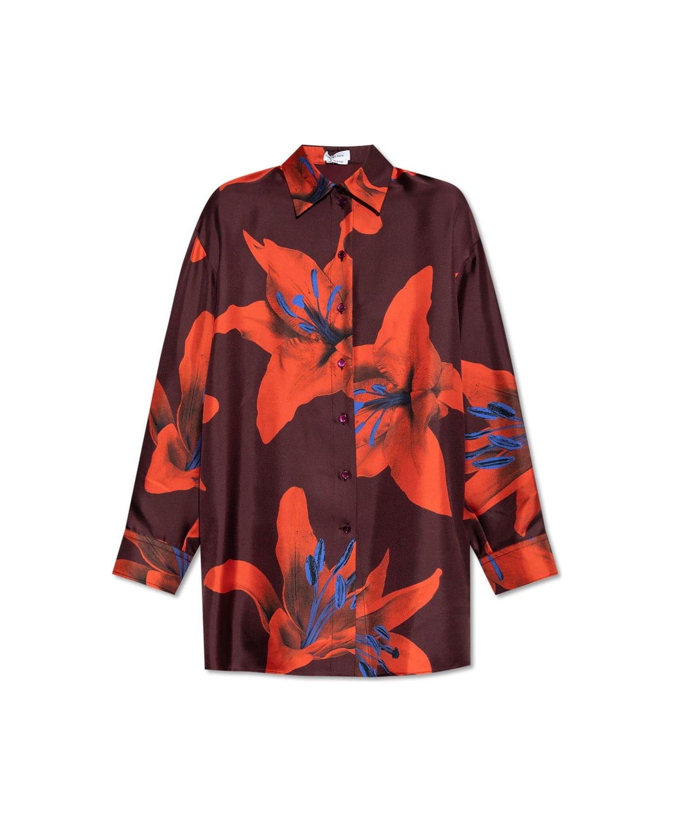 Alexander McQueen Floral Printed Buttoned Shirt - BURGUNDY-FIRERED
