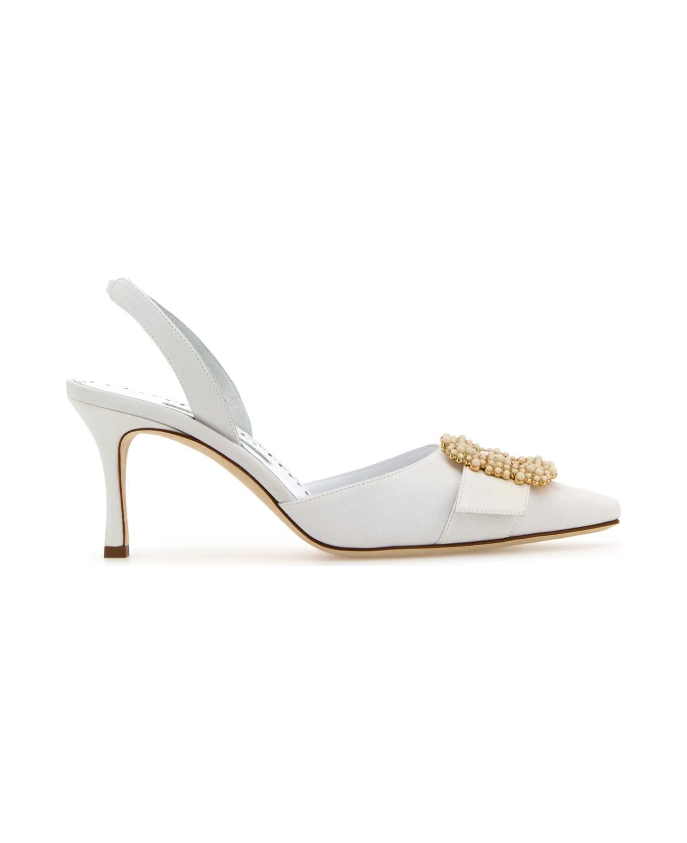 Manolo Blahnik White Crepe Gibsli Pumps - MCRMYOT