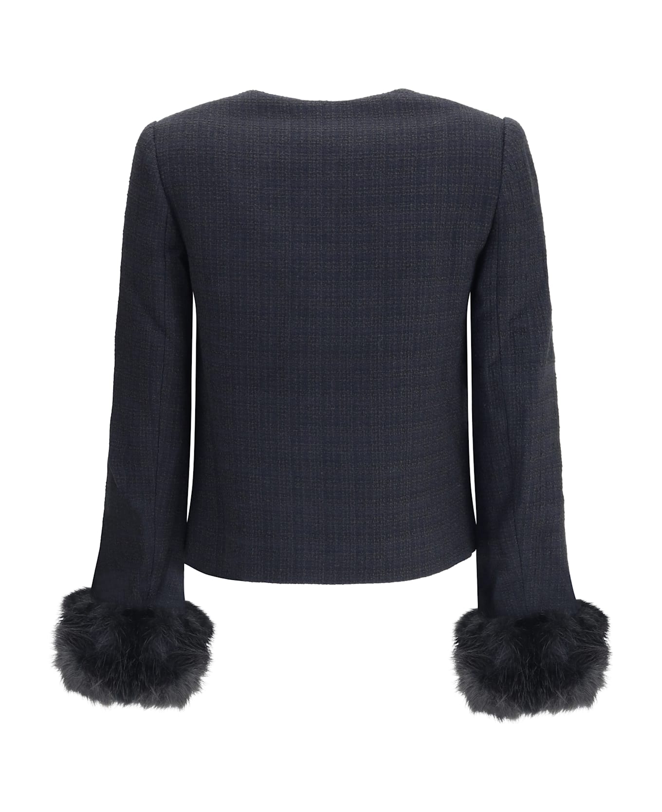 self-portrait Fur Cuffed Jacket - BLACK