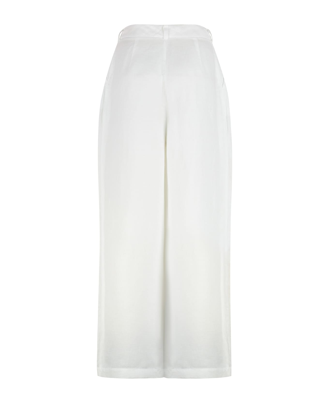 120% Lino Linen Wide Leg Trousers - White