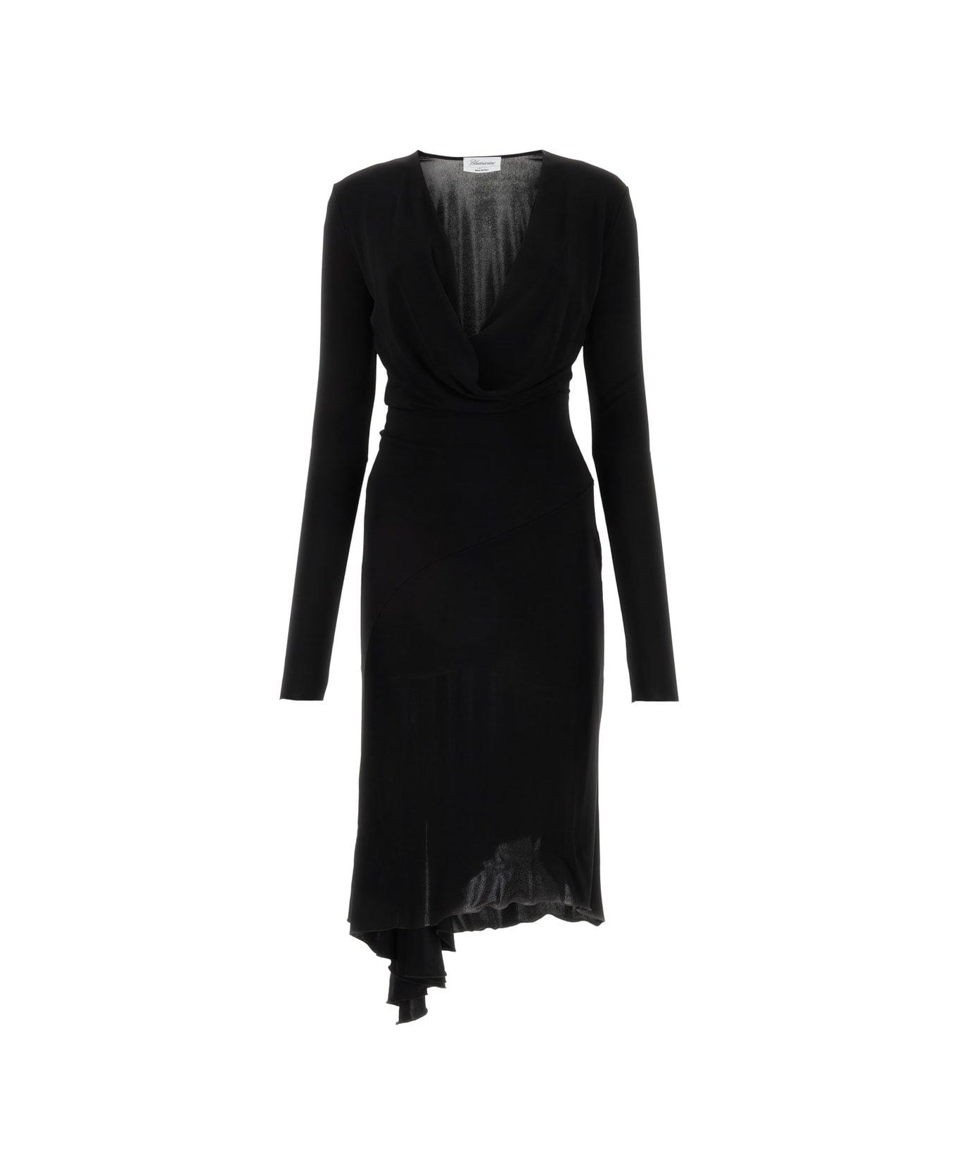 Blumarine Draped Long-sleeve Midi Dress - Nero