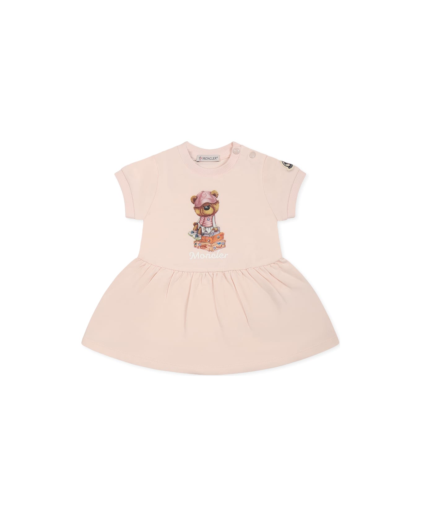 Moncler Pink Dress For Baby Girl With Bear Print - Pink