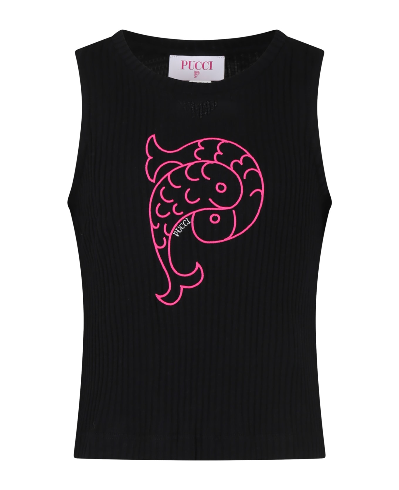 Pucci Black Tank Top For Girl With Logo - Black