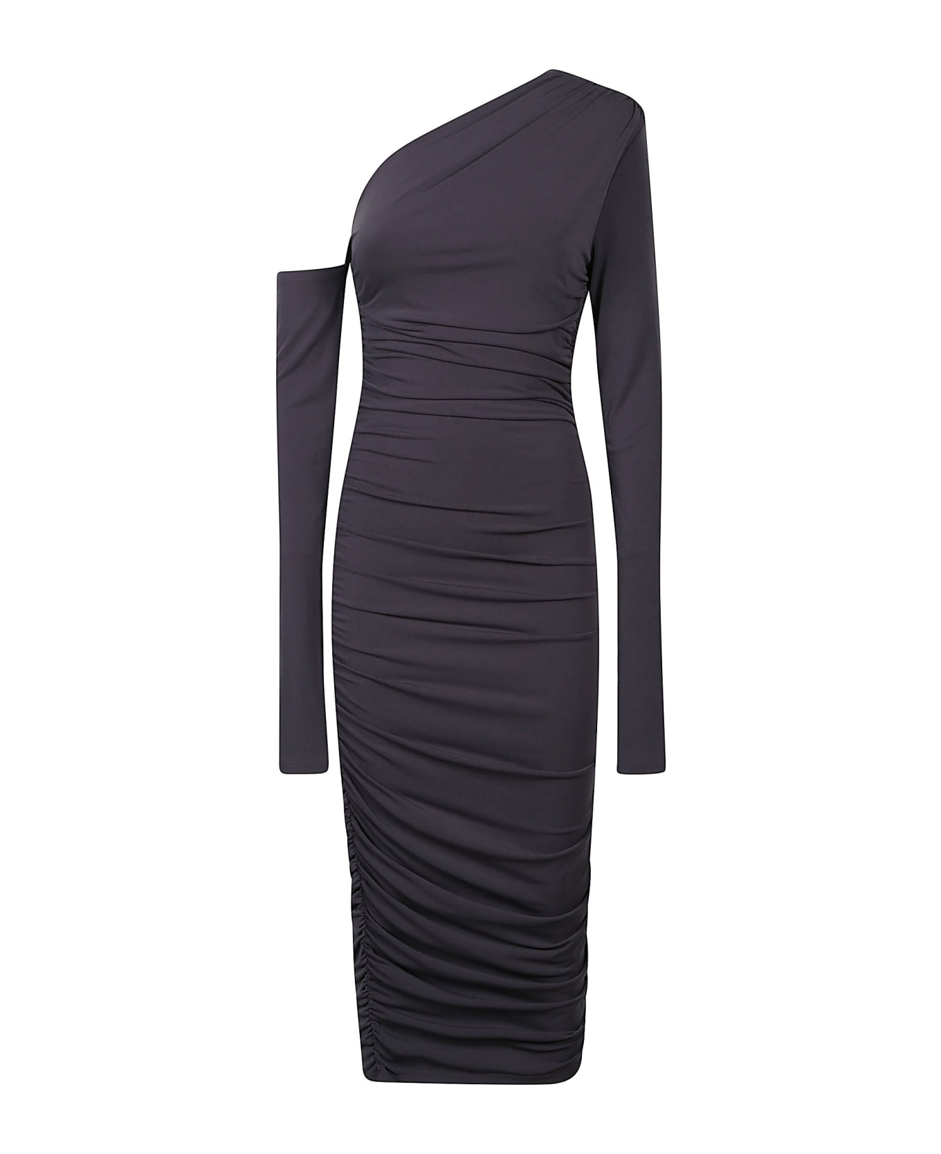 The Andamane Olimpia Midi One Shoulder Draped Midi Dress - Graphite