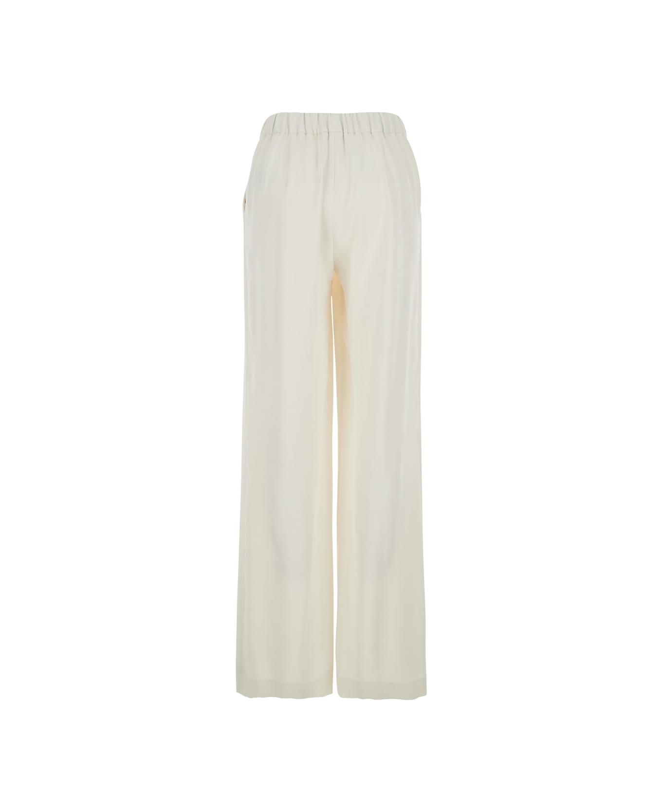 Parosh White Pants With Elastic Waist And Wide Leg In Fabric Woman - White ボトムス