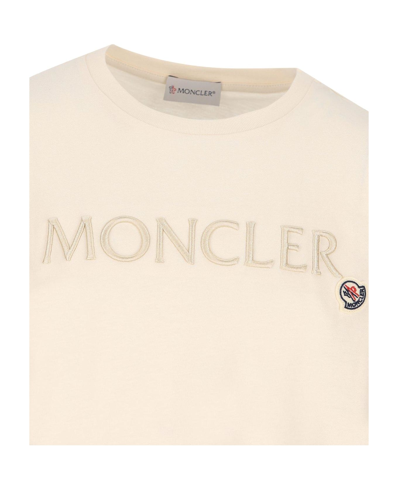 Moncler Logo Embroidered Crewneck T-shirt - Bianco