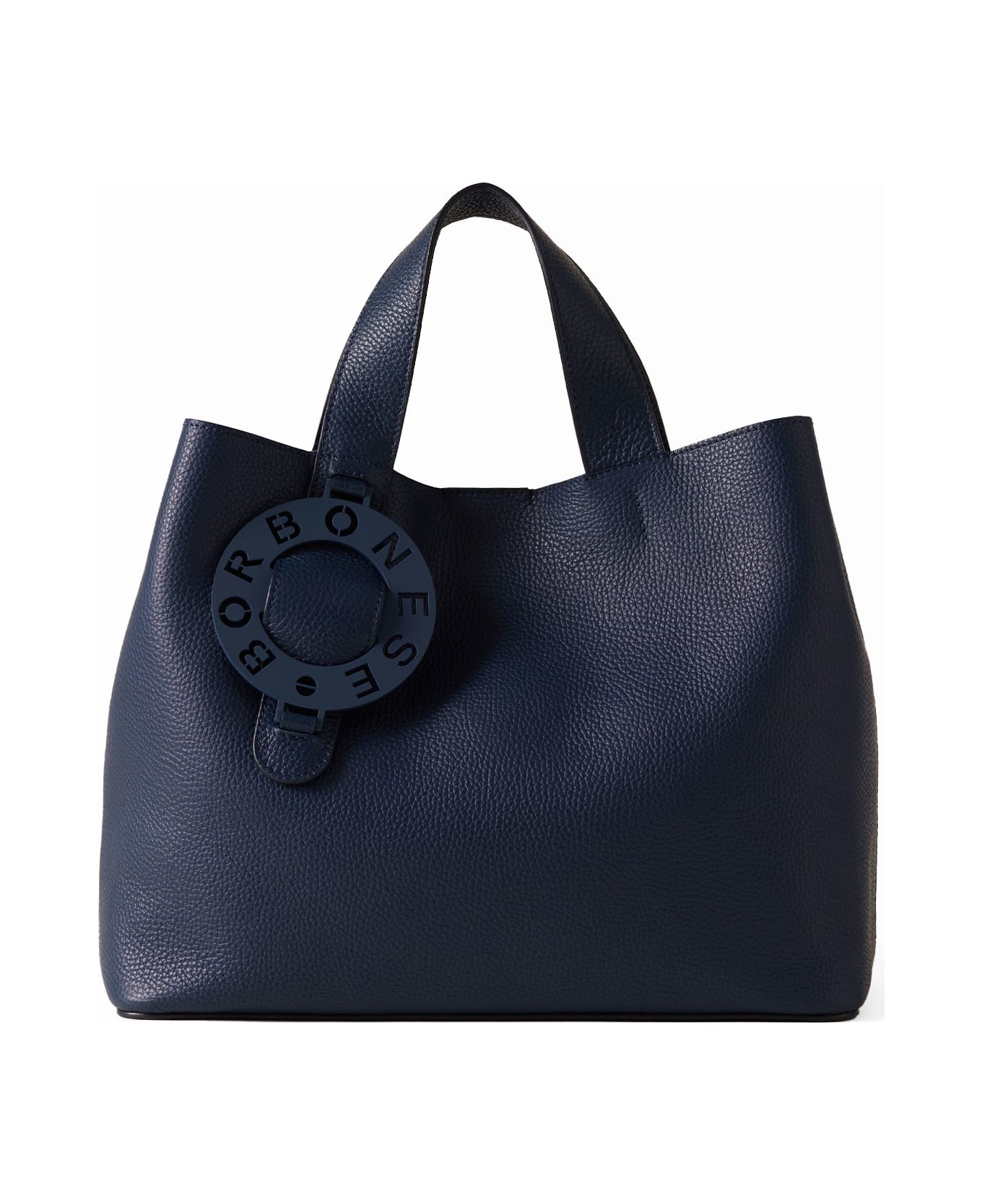 Borbonese Leather Shoulder Bag With Logo - BLU PRUSSIA