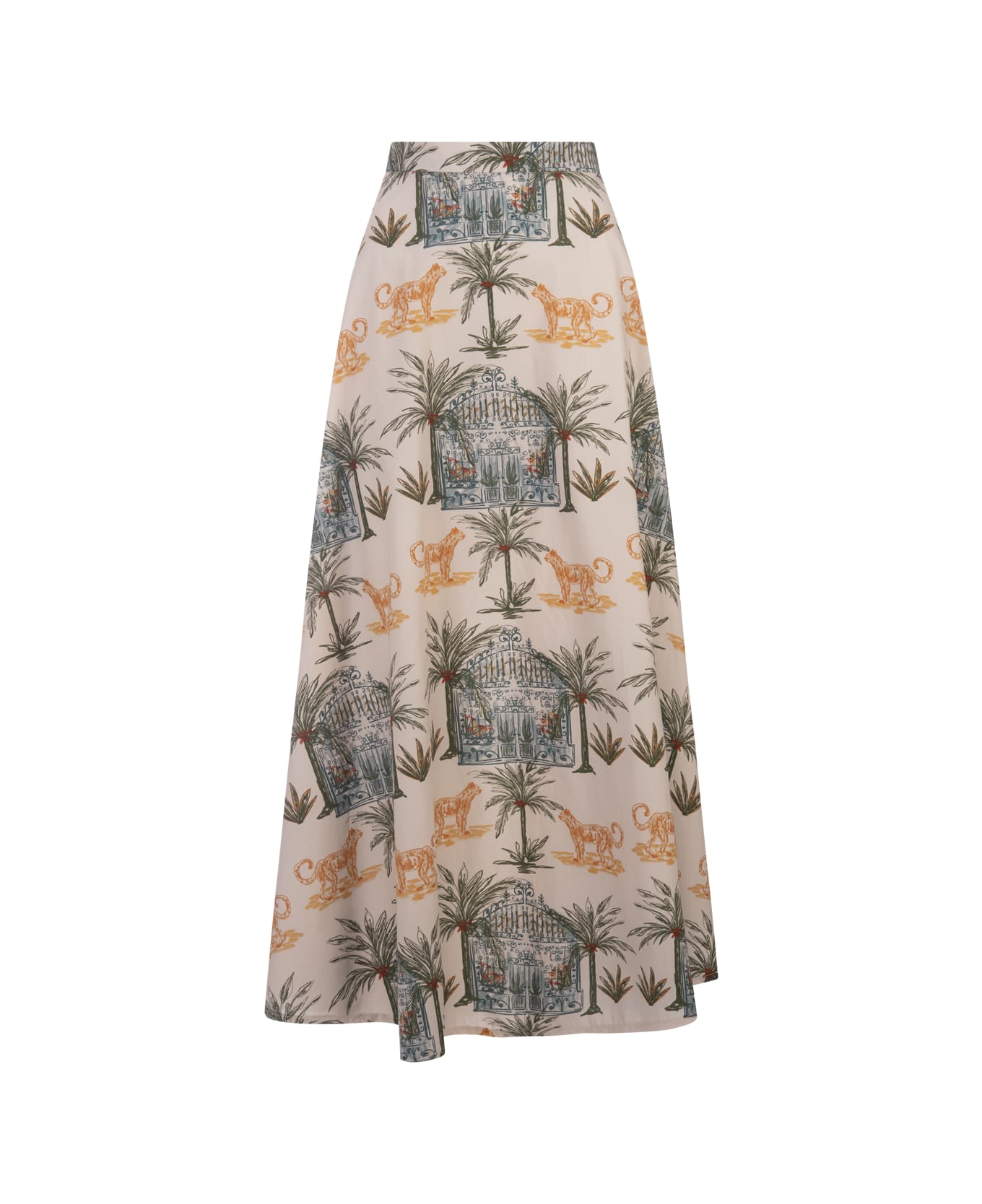 Amotea Charline Long Skirt In White Cotton With Leopard Print - White