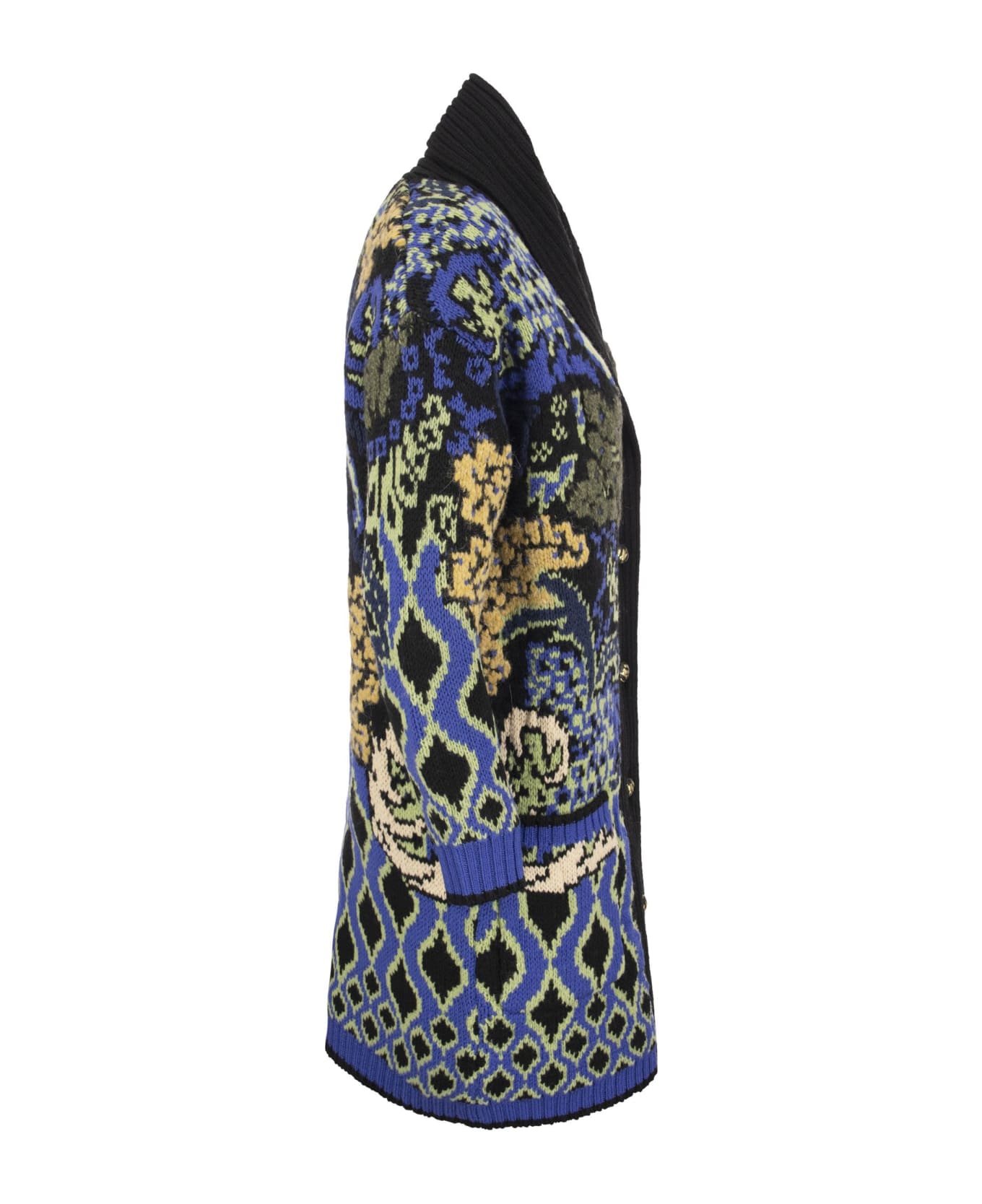 Etro Long Cardigan With Floral Motifs - Blue/black