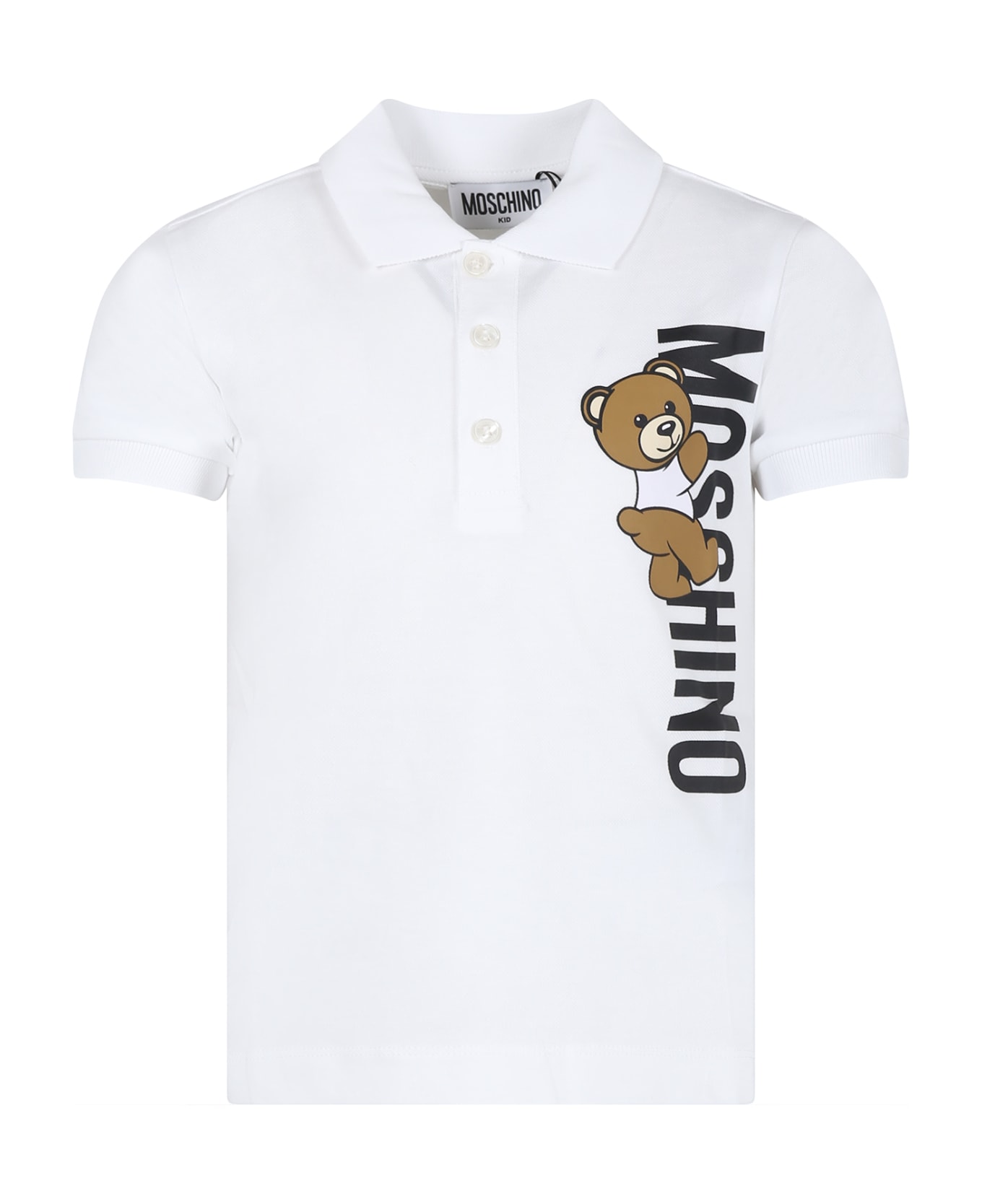 Moschino White Polo Shirt For Boy With Teddy Bear And Logo - White
