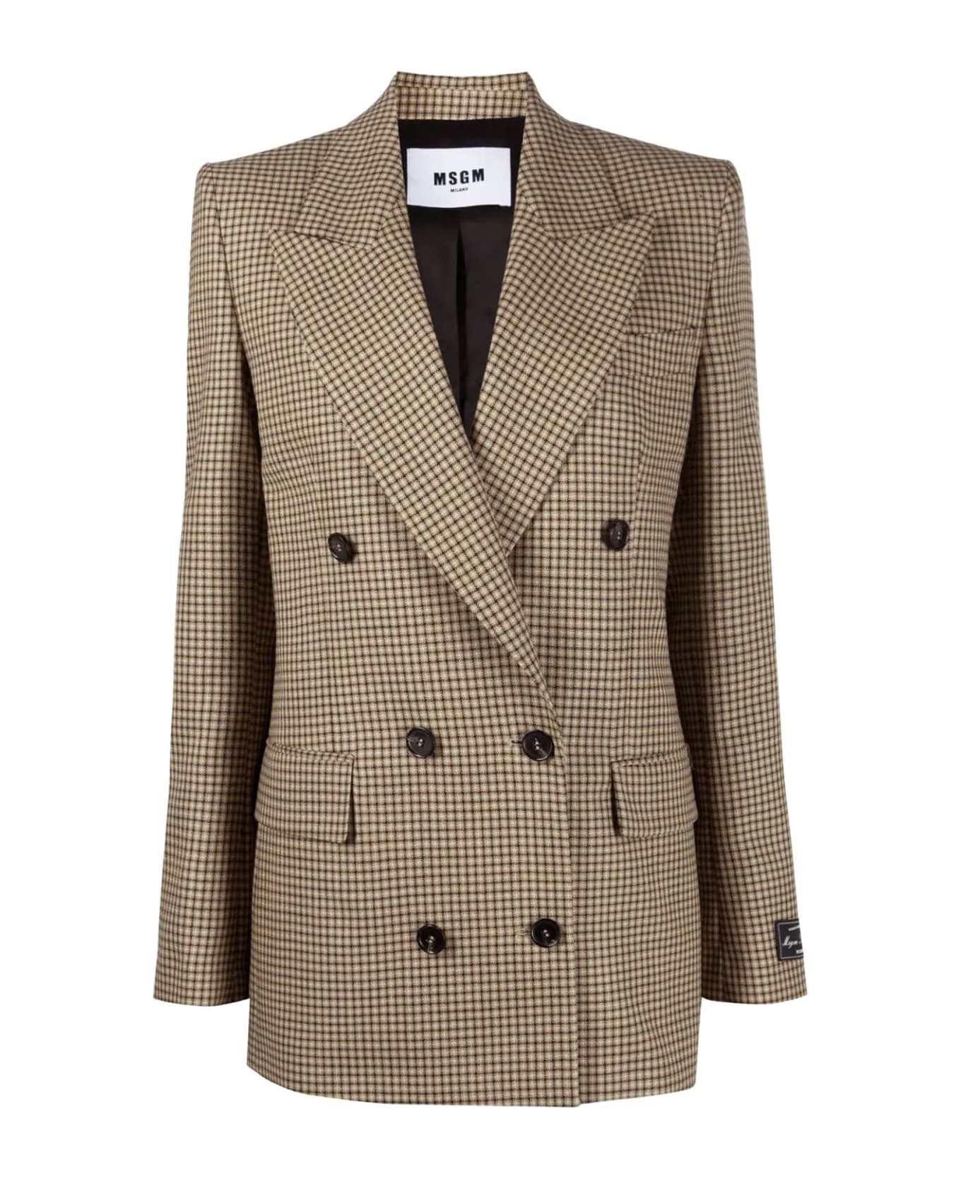 MSGM Check Motif Double-breasted Blazer - SAND (Beige)