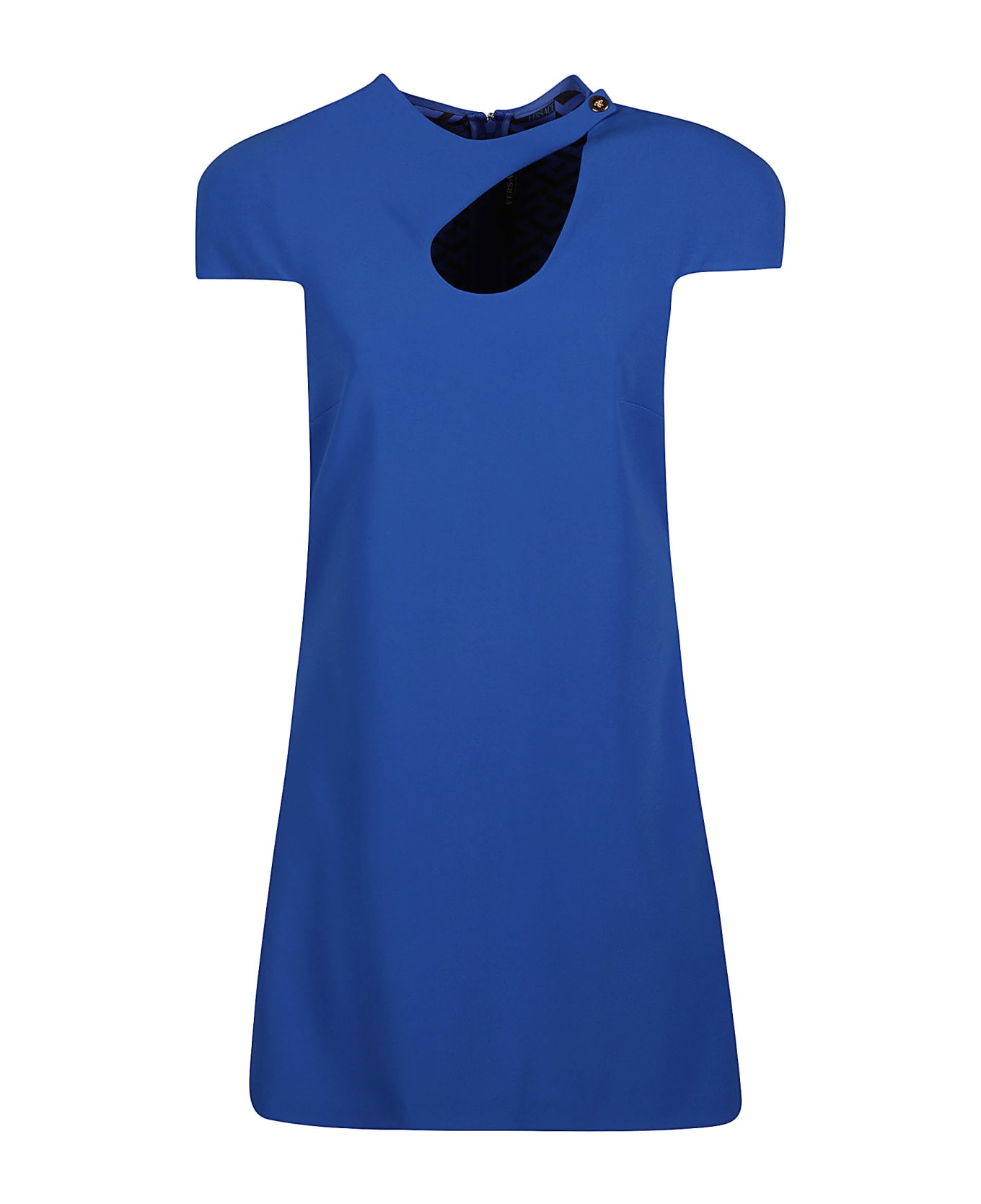 Versace Rear Zip Cut-out Detail Plain Short Dress - Blue