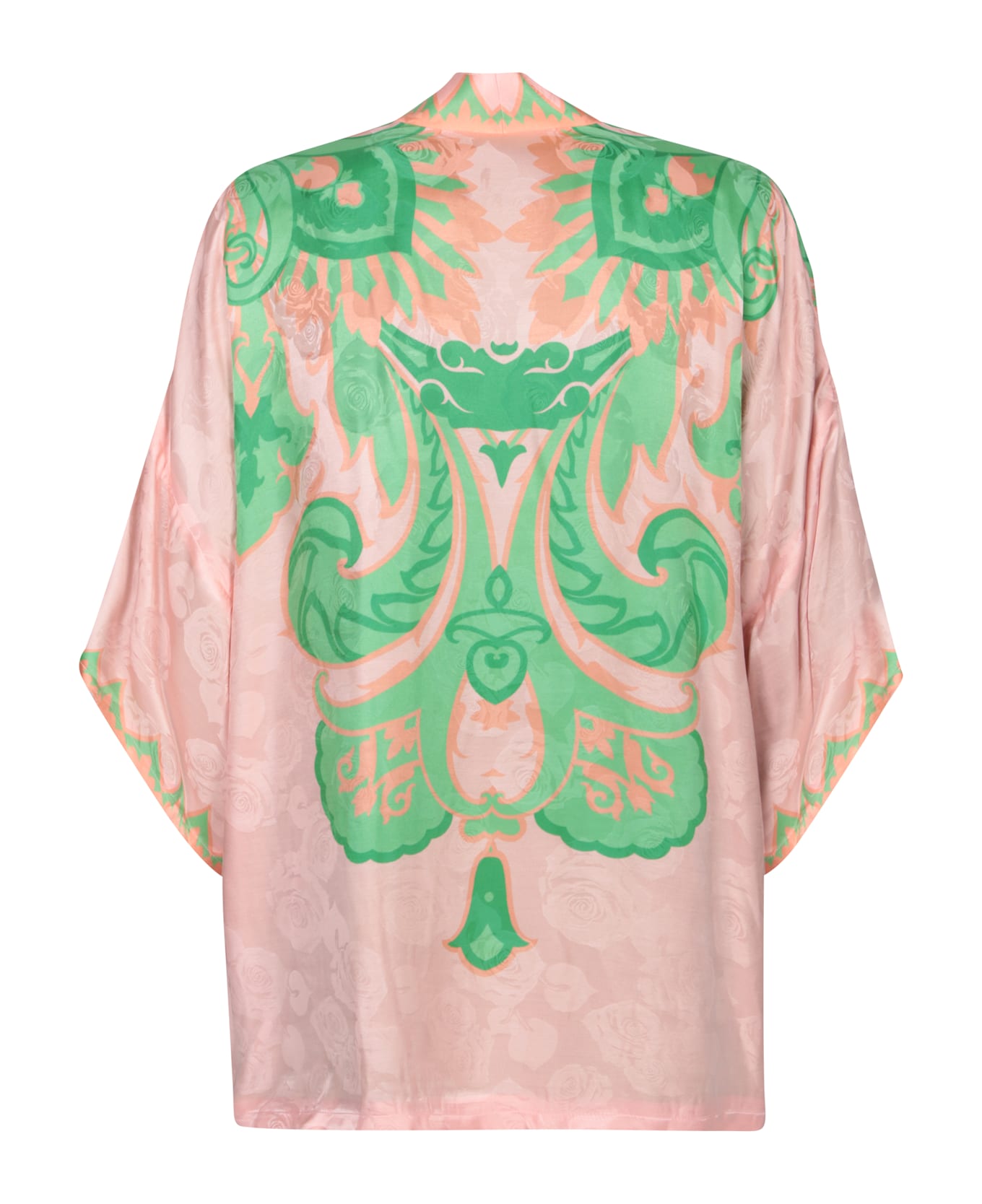 Etro Silk Kimono Jacket In Green And Pink - Green