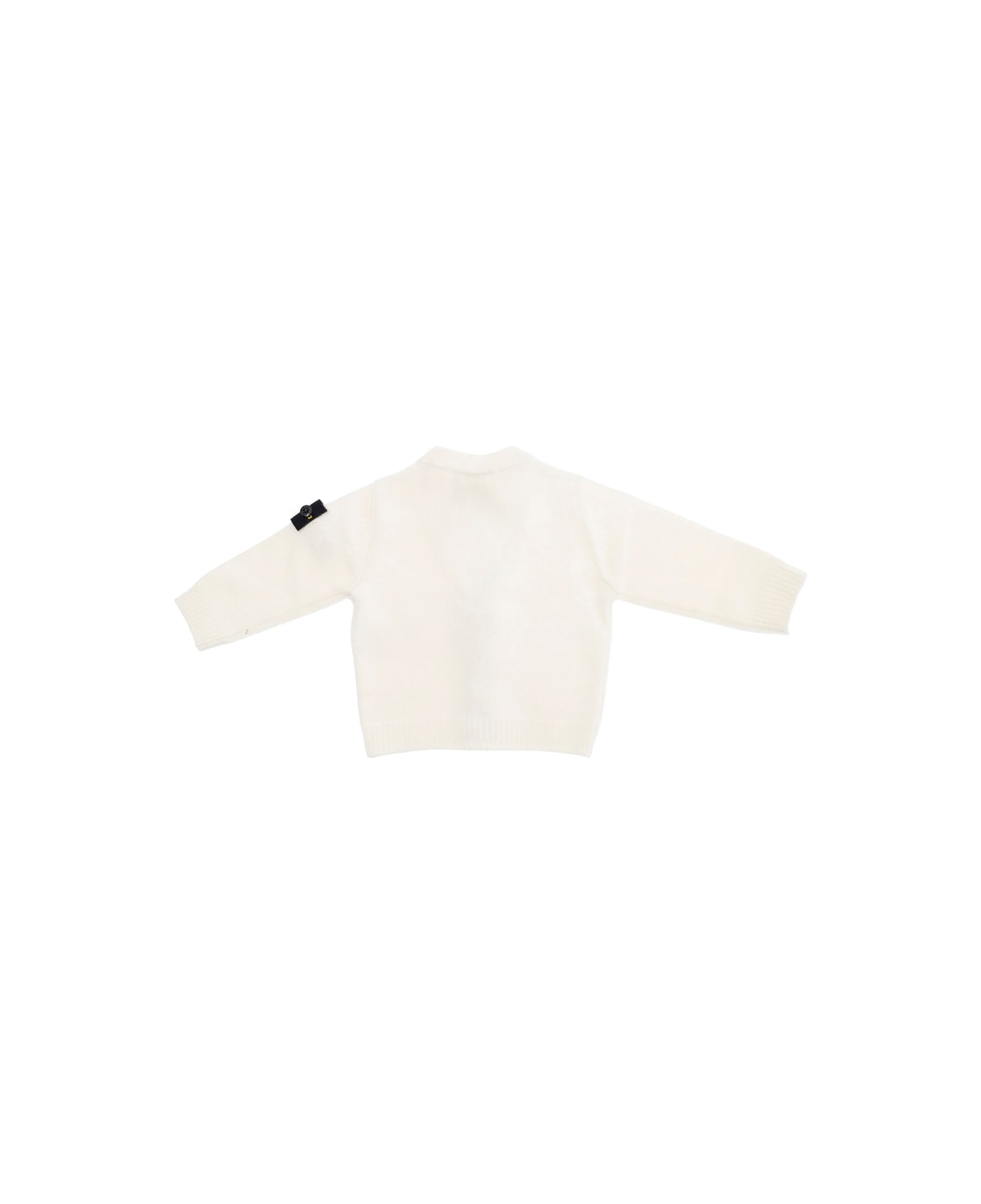 Stone Island Junior White Cardigan With Matching Beanie With Logo Patch On The Front In Wool Baby - White