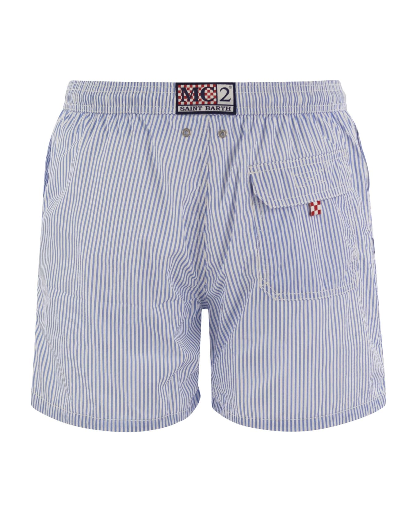 MC2 Saint Barth Patmos - Striped Beach Shorts - White/blue 水着