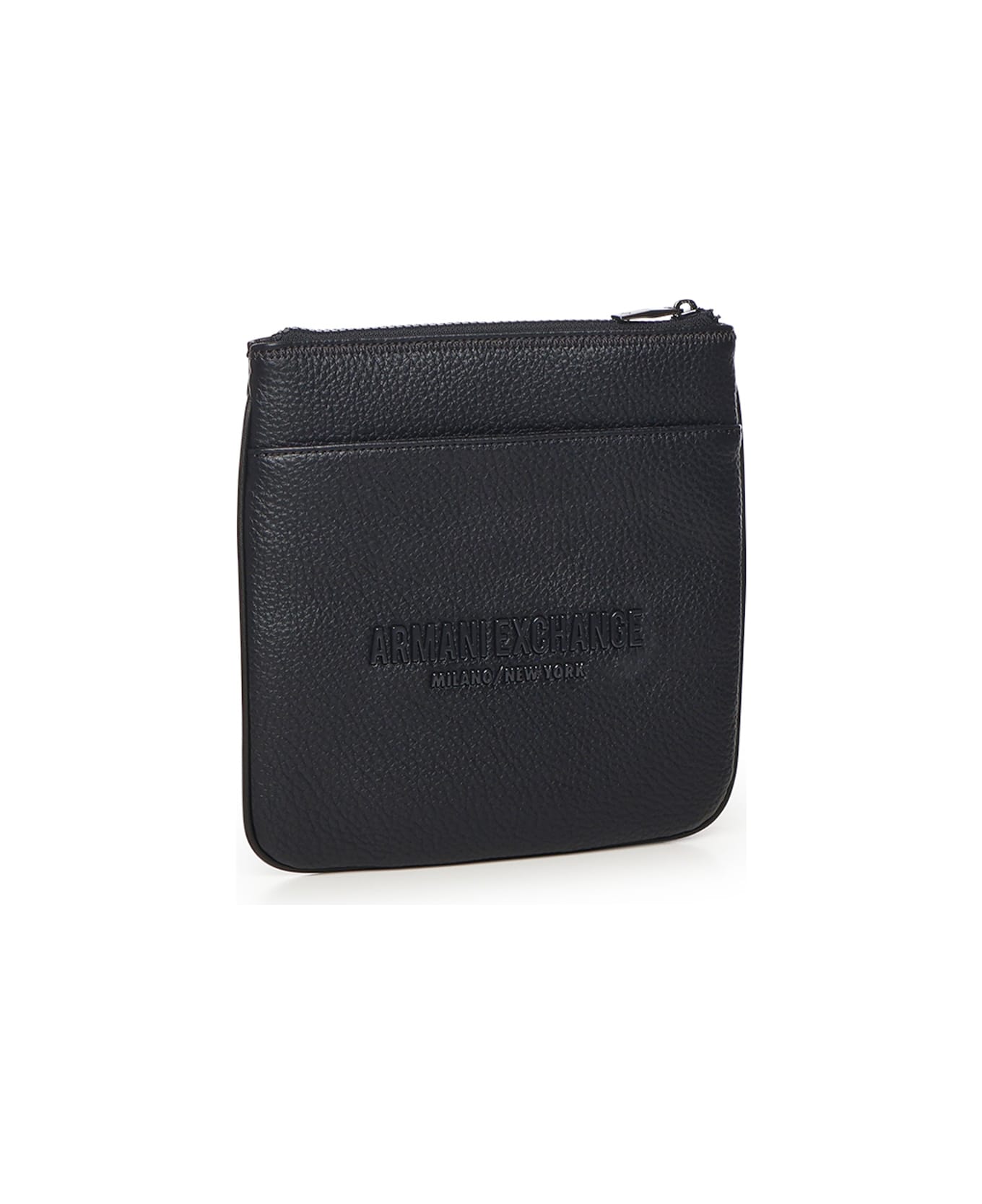 Armani Exchange Black Flat Shoulder Bag In Imitation Leather - Deep navy