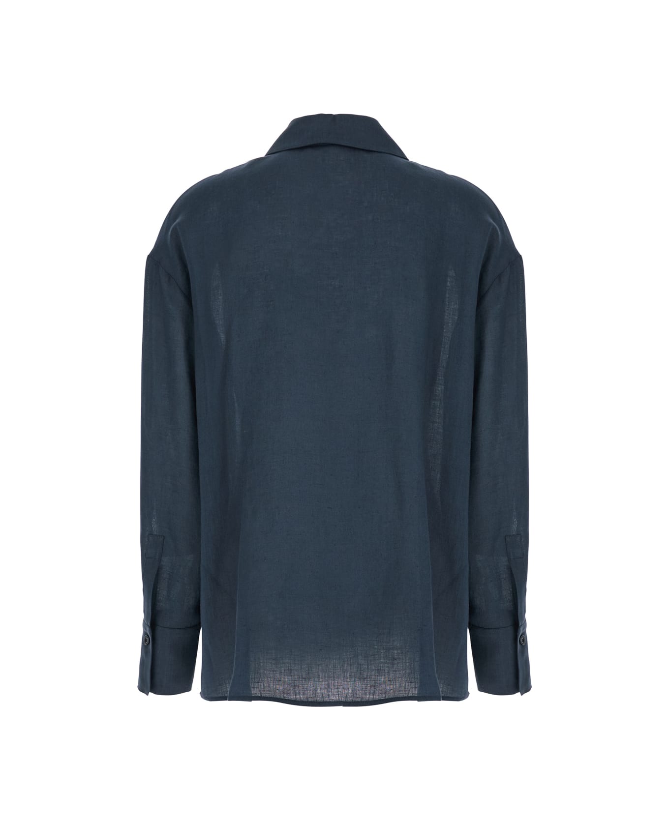 Eleventy Blue Shirt With Spread Collar And Front Tie Closure In Linen Woman - Blu