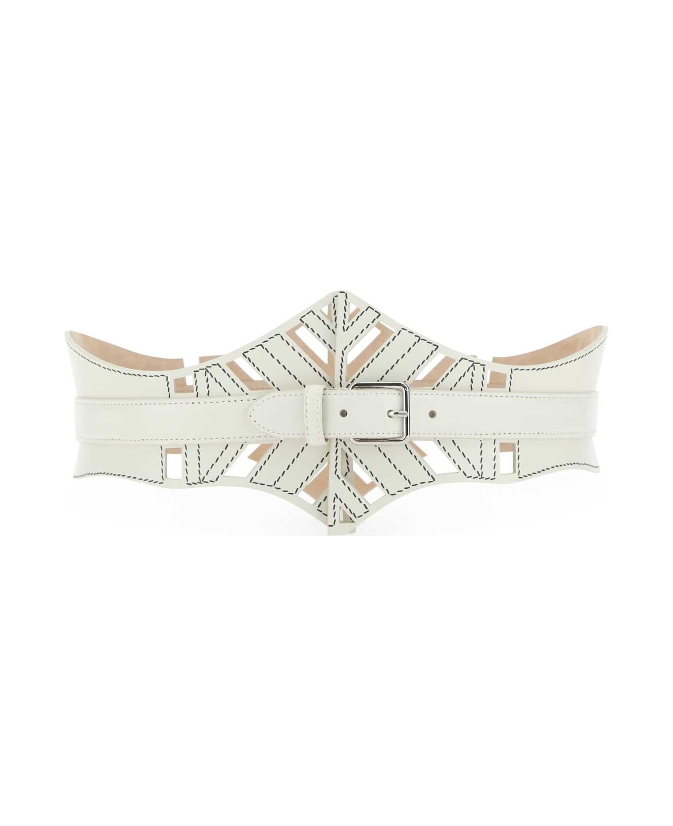 Alexander McQueen Ivory Leather Cut Out Belt - 9210