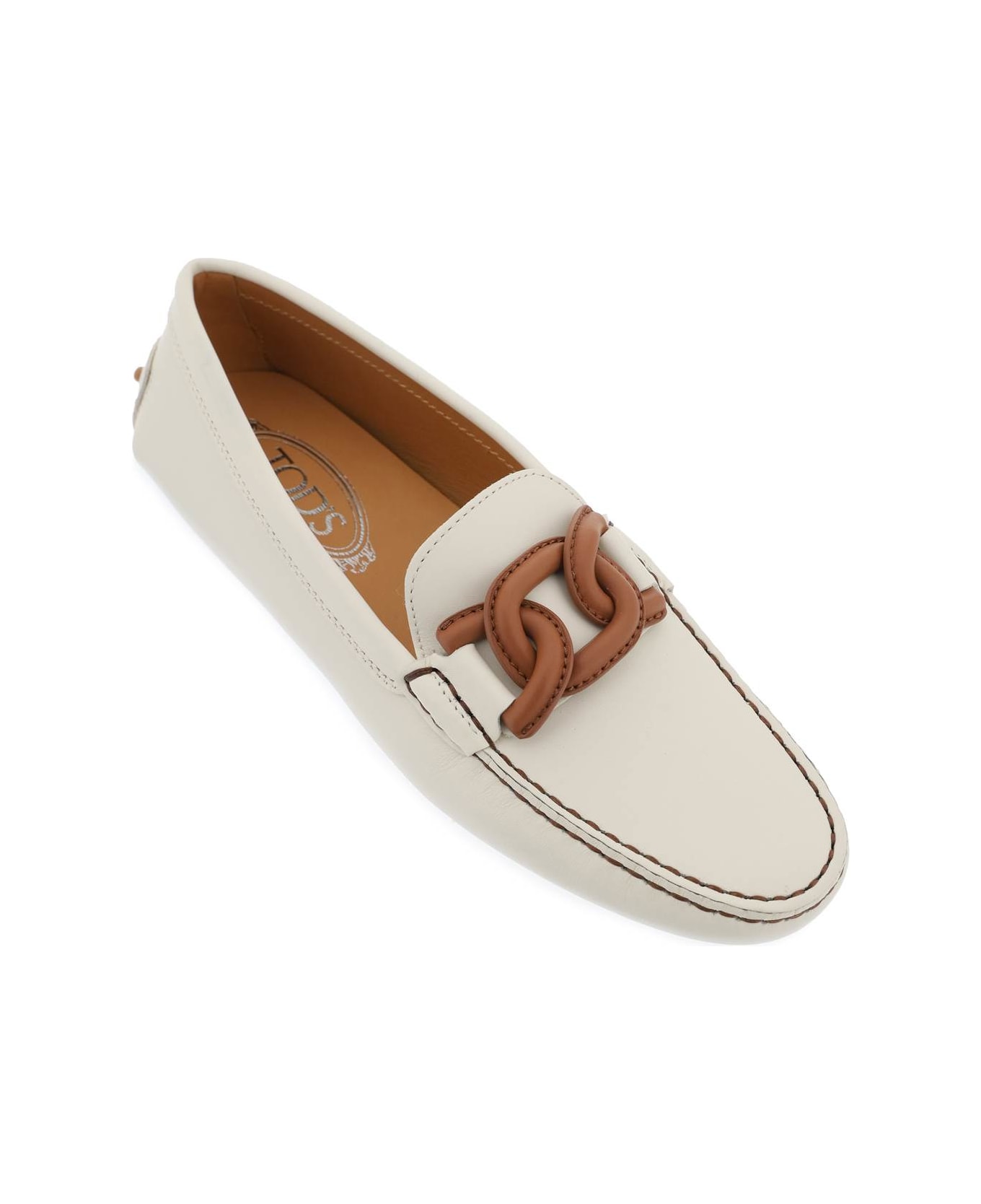Tod's Drive Loafers With Caps - Ivory フラットシューズ