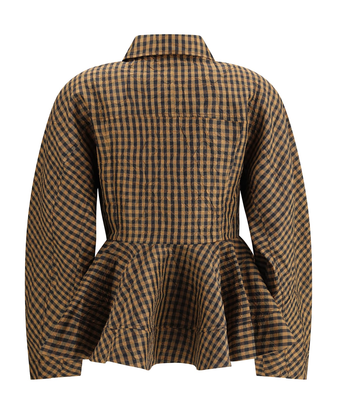 Ganni Blouse In Crinkled Checked Taffeta