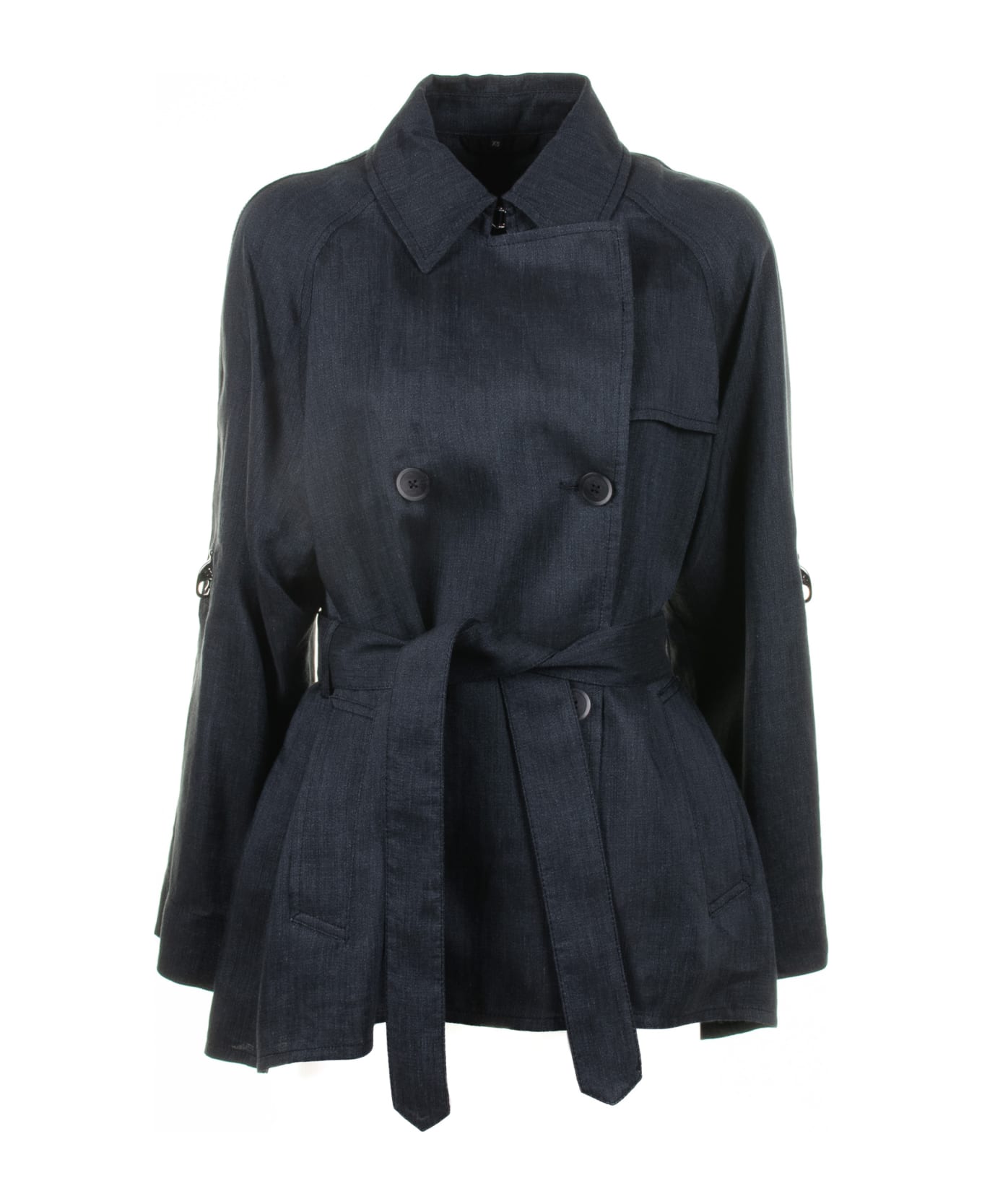 Fay Navy Blue Double-breasted Trench Jacket With Belt - Blu