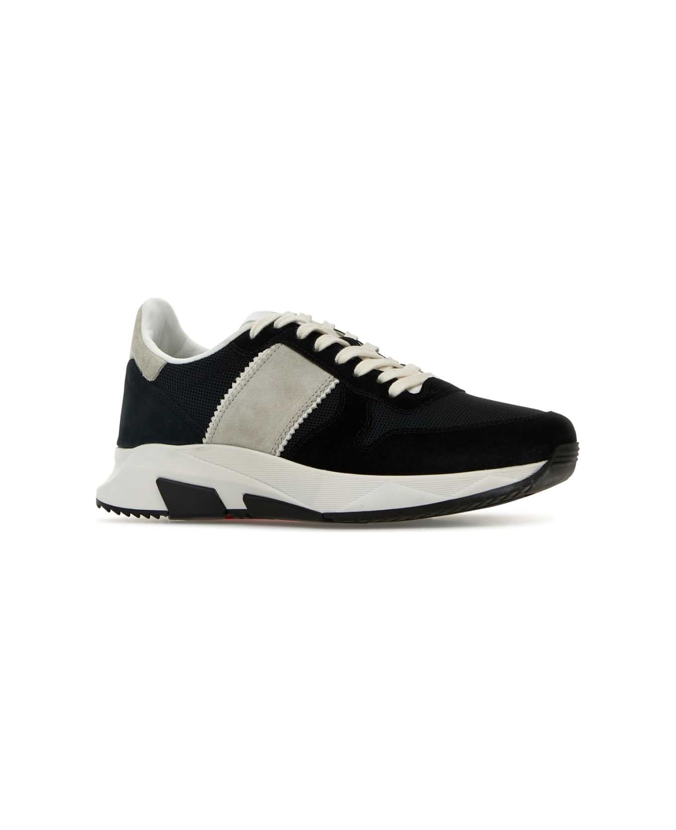 Tom Ford Black Mesh And Suede Sneakers - BLACKSTONEWHITE